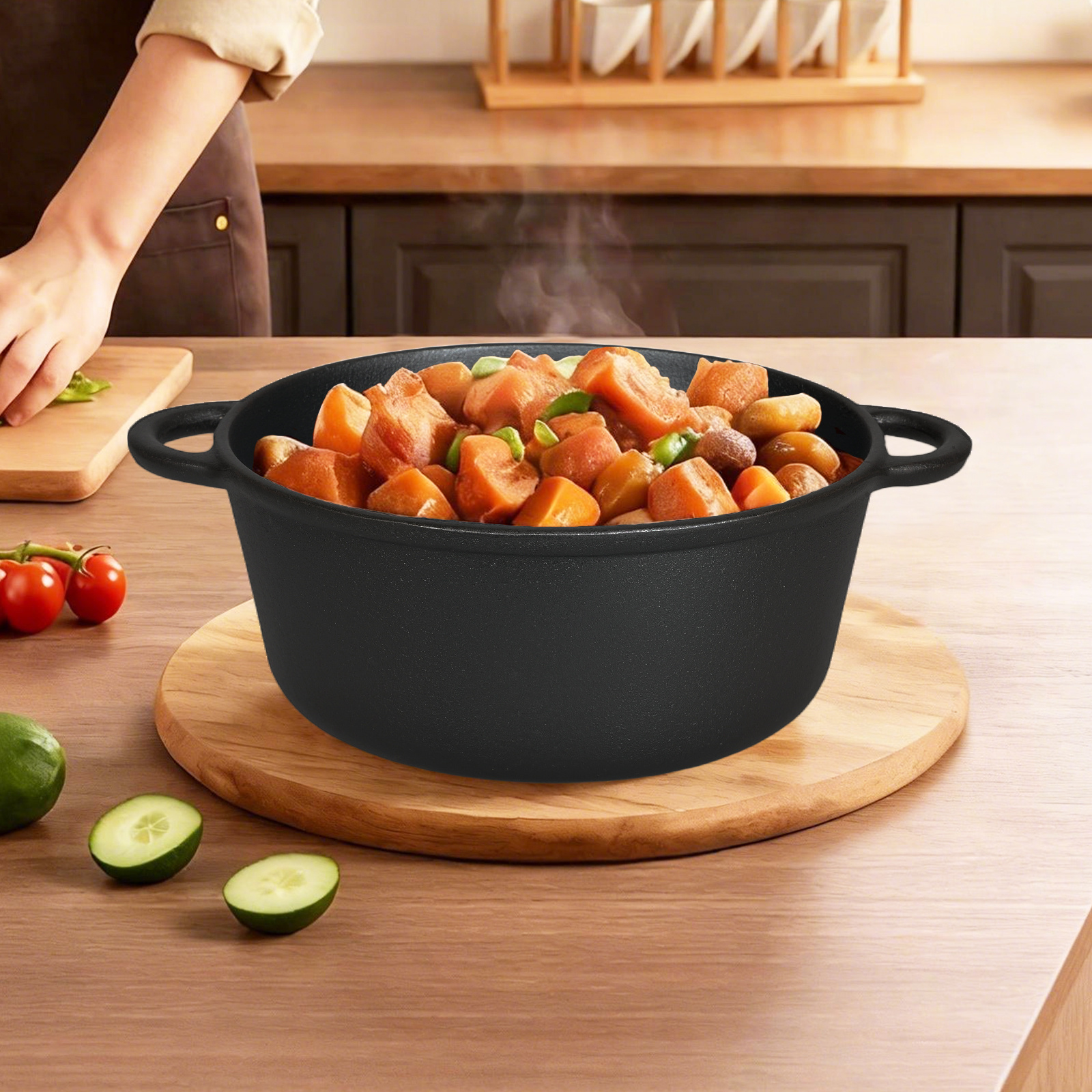 6.6L Cast Iron Dutch Oven Casserole Pot with Lid