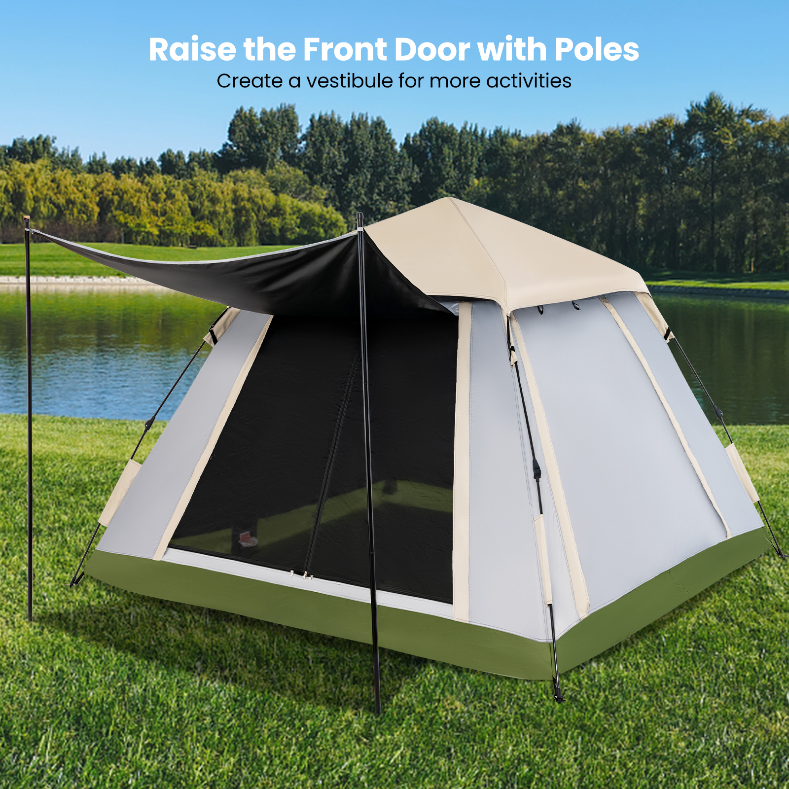 Instant Pop-up Tent, 2-4 Person Camping Tent W/ Removable , 2 Mesh Windows, 2 Zippered Doors, Carrying Bag, Waterproof Portable Family Dome Tent For Camping, Hiking, Traveling