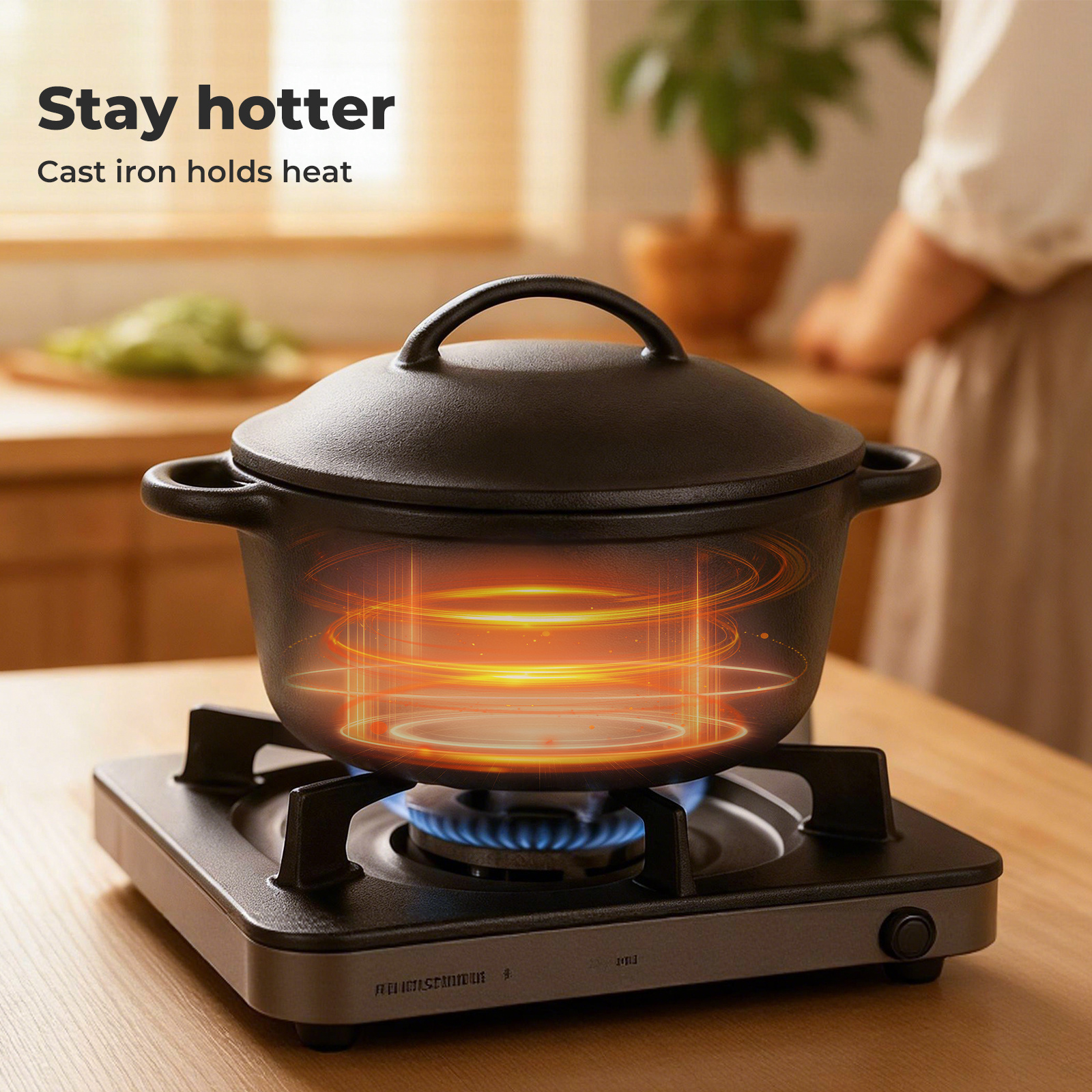 6.6L Cast Iron Dutch Oven Casserole Pot with Lid