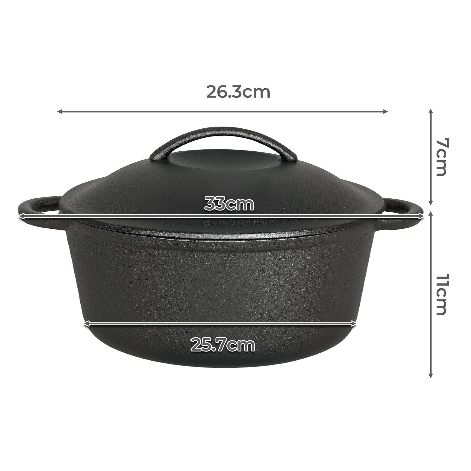 6.6L Cast Iron Dutch Oven Casserole Pot with Lid