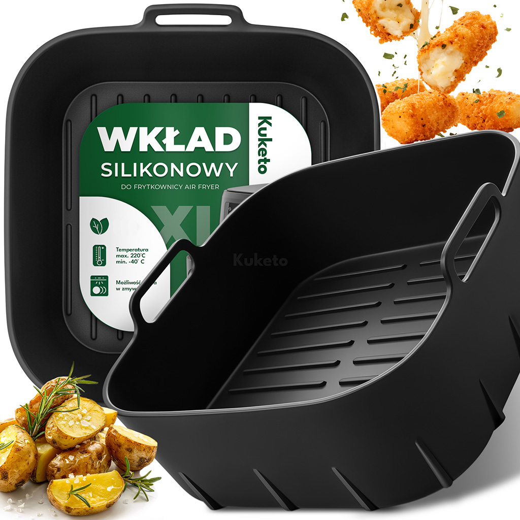 E-shop Kuketo – Wiederverwendbarer Backeinsatz für Heißluftfritteuse, hochtemperaturbeständiger Silikon-Korb, fettfreie Bratschale, für Pommes,