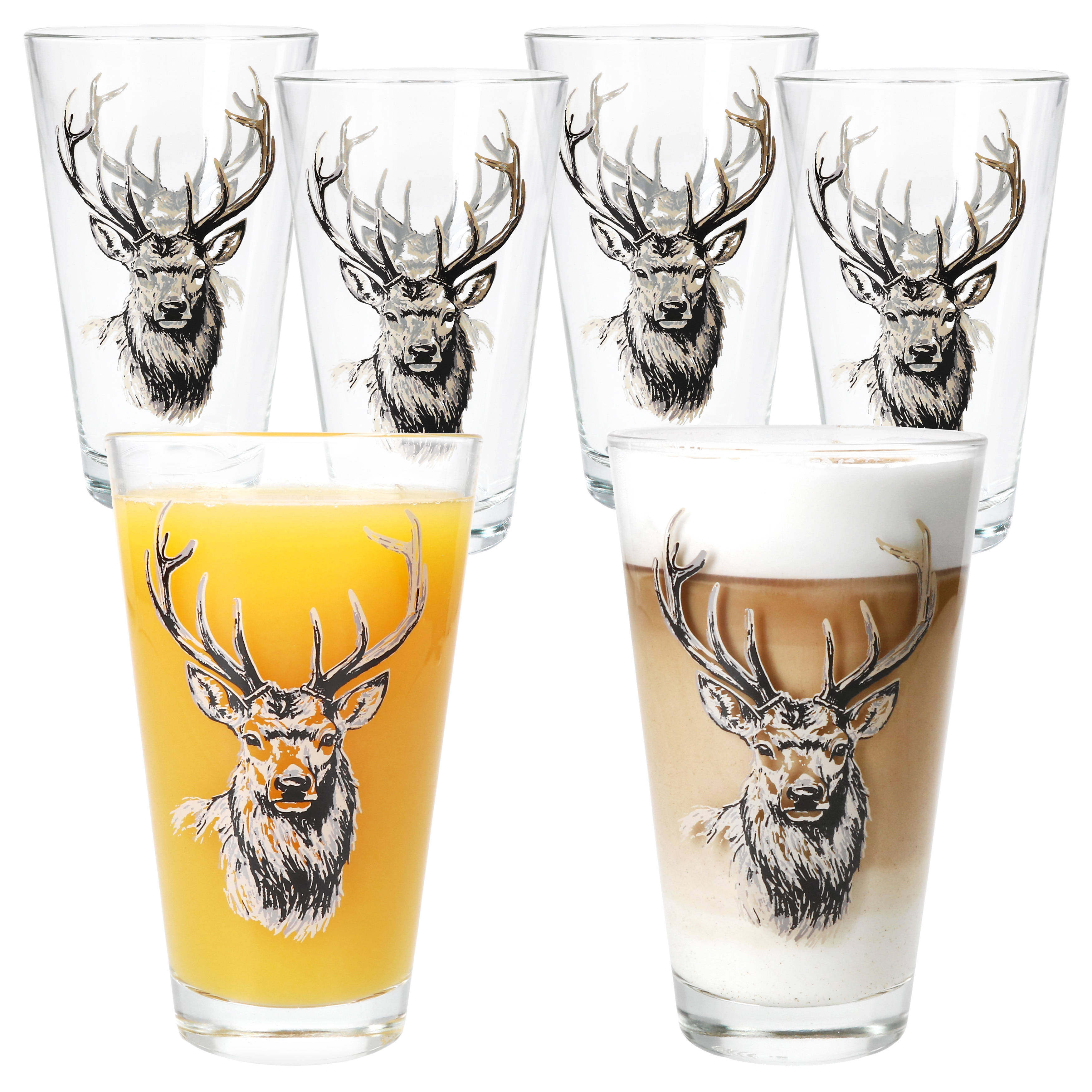 E-shop 6x Trinkgläser 250ml H13,1cm Saft-Gläser -Glas Wasser Hirsch