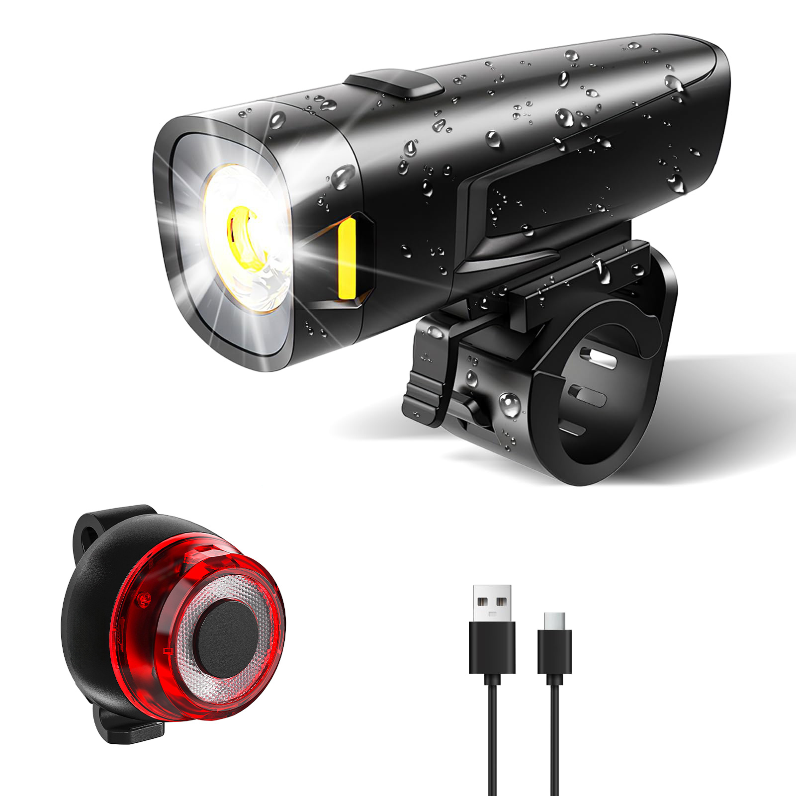 TEMU Led Bike Light Set Usb Rechargeable 60lux | Bike Light Approved | Bike Lighting Set Consisting Of Front Light And Rear Light With Brake Light
