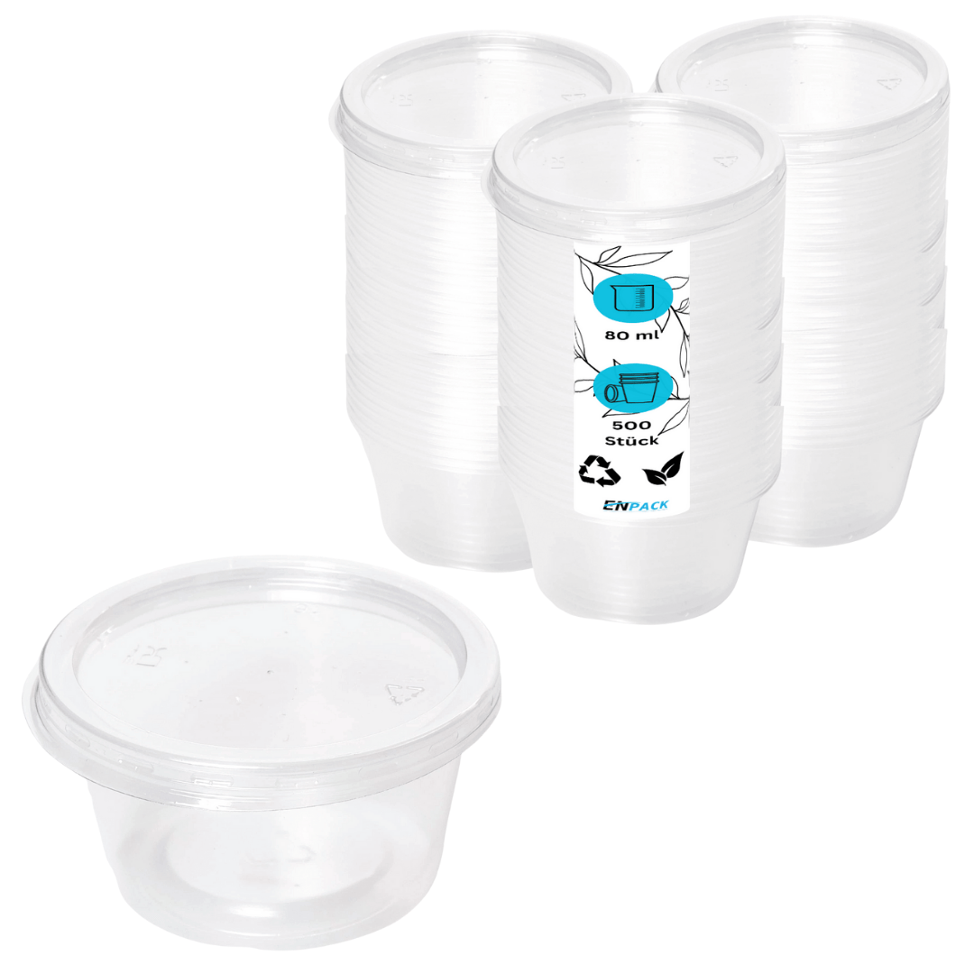 Image of Small Cups With Lids 80ml Made Of Pp - 500pcs - Sauce Cups - Small Plastic Cans With Lids - Disposable Sauce Cups - 80cc Mini Plastic Cans - Butter Containers - Sauce Containers