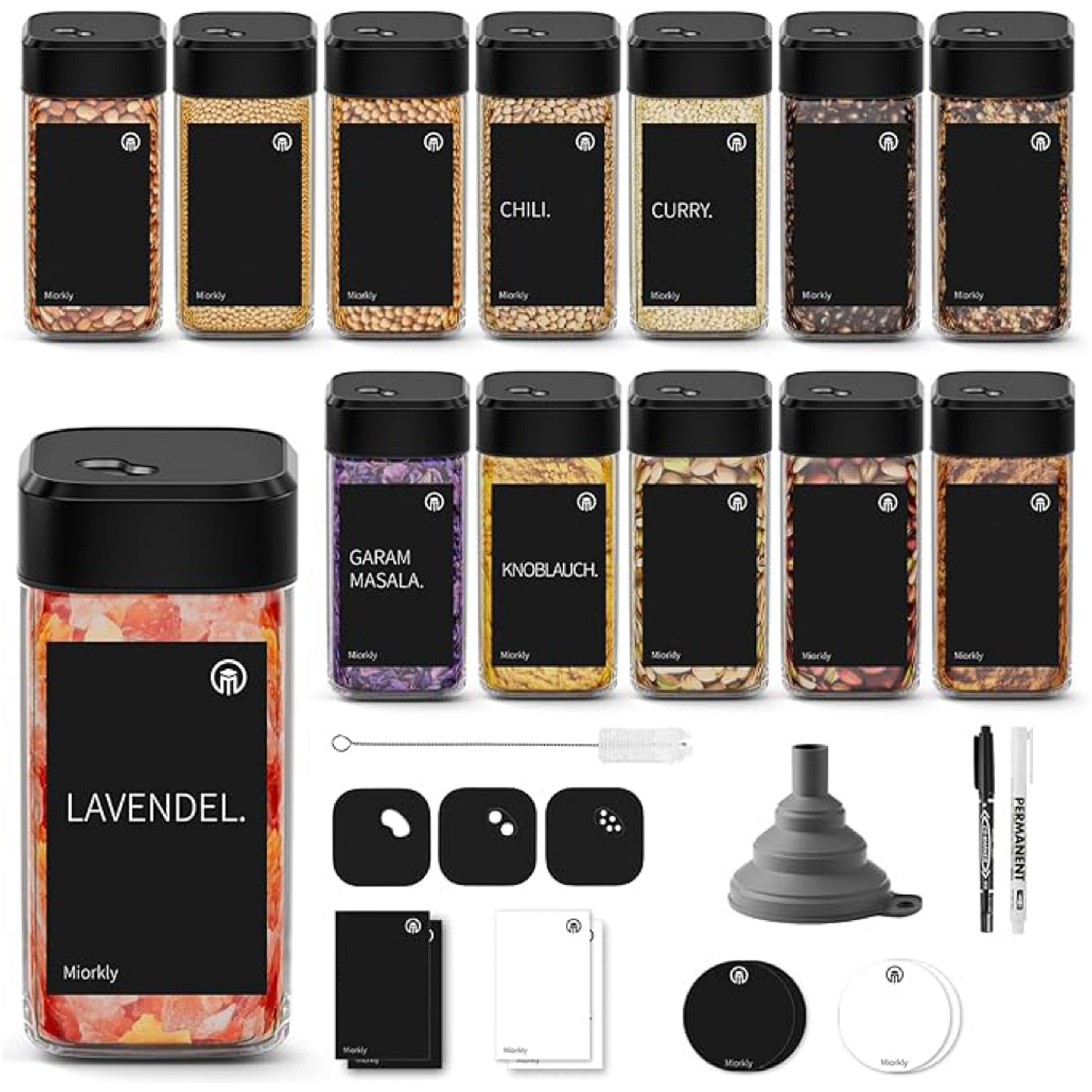 E-shop 12er*120ML Gewürzgläser Schwarz mit Streueinsatz, Gewürzgläser Eckig Set, Gewürzstreuer Glas Gewürzdosen Leer, Gewürzbehälter, Spice Jars,