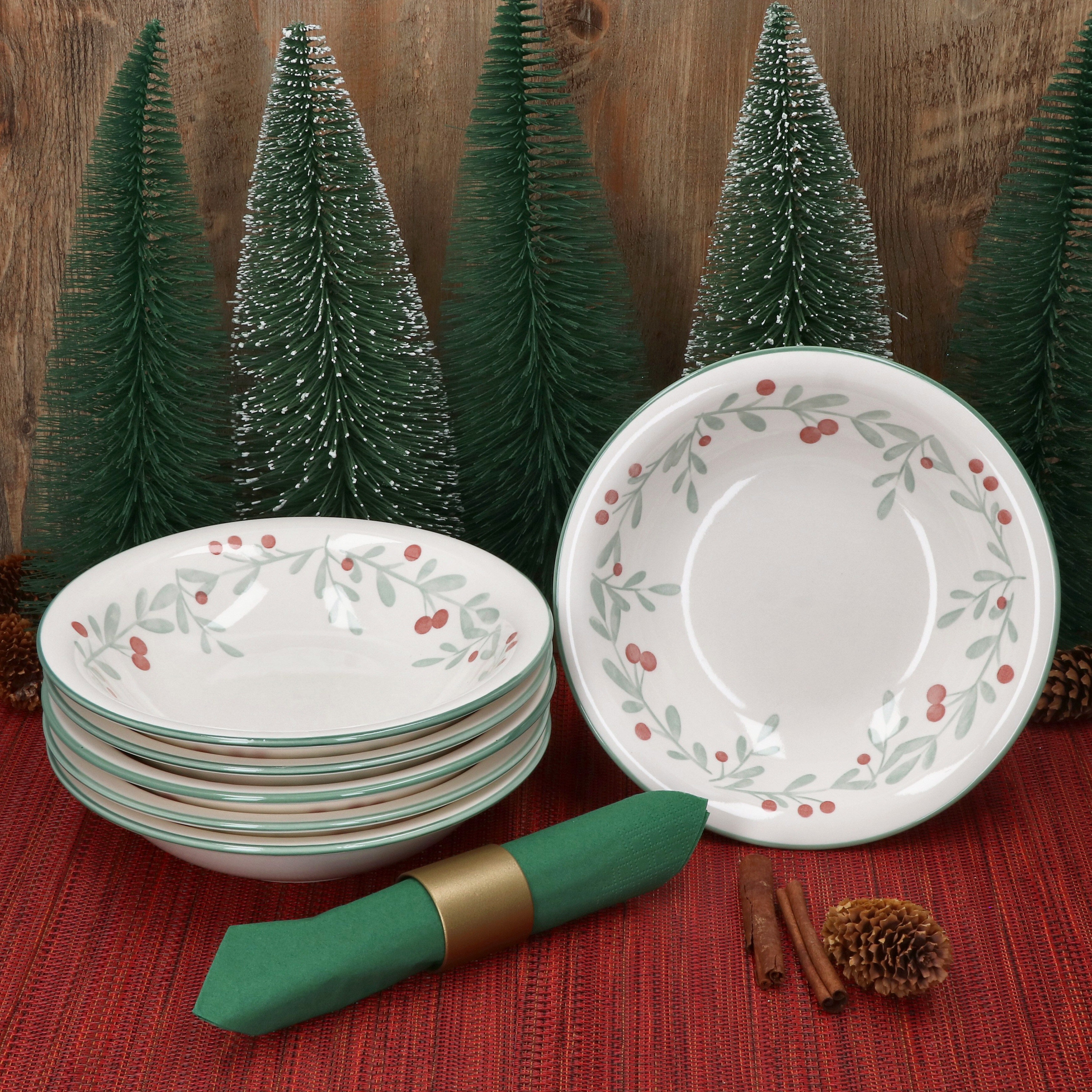 6x Holly Pattern 400ml Deep Plate Christmas