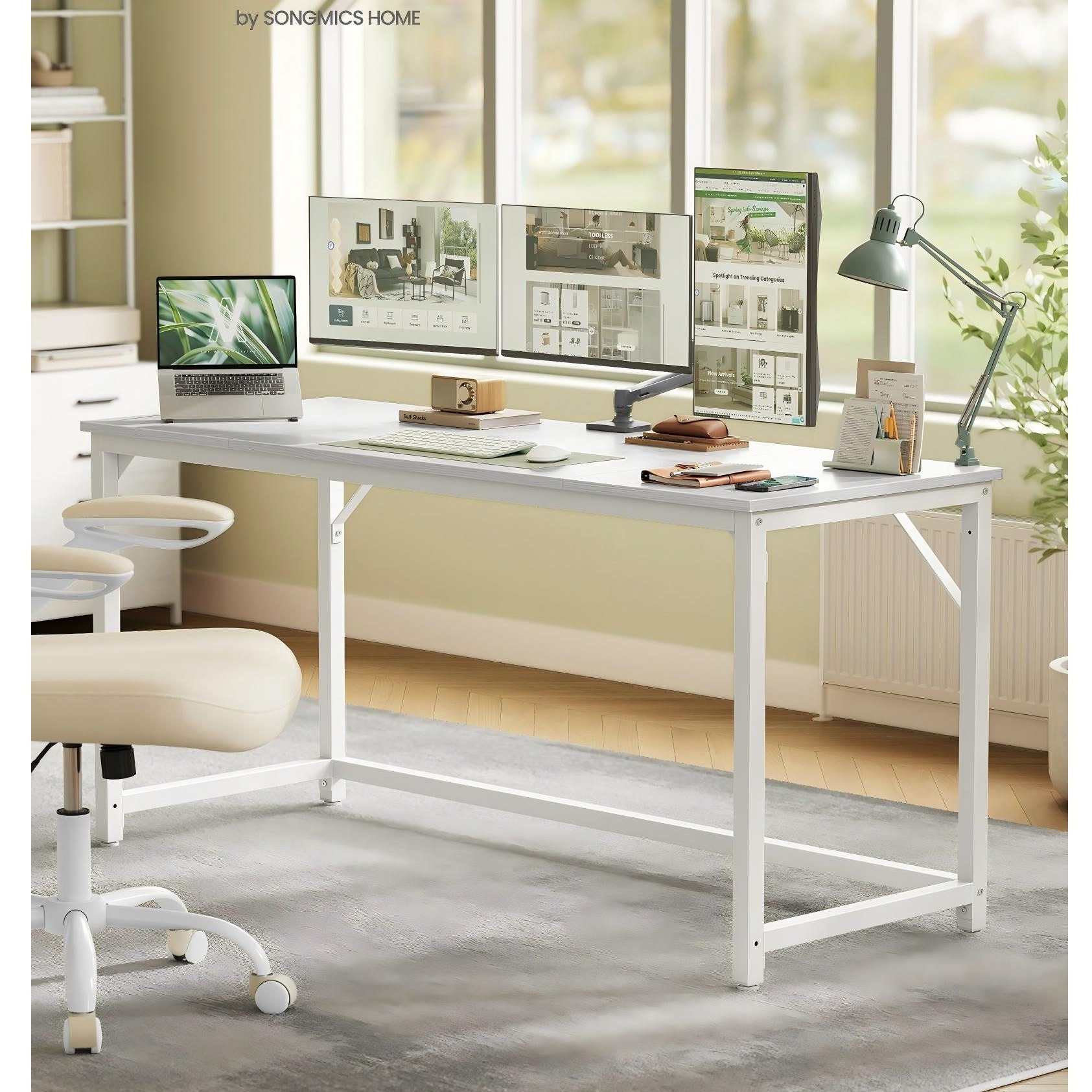Desk, 160 X 60 X 76 Cm, Computer Desk, For Office, Bedroom, Living Room, White/