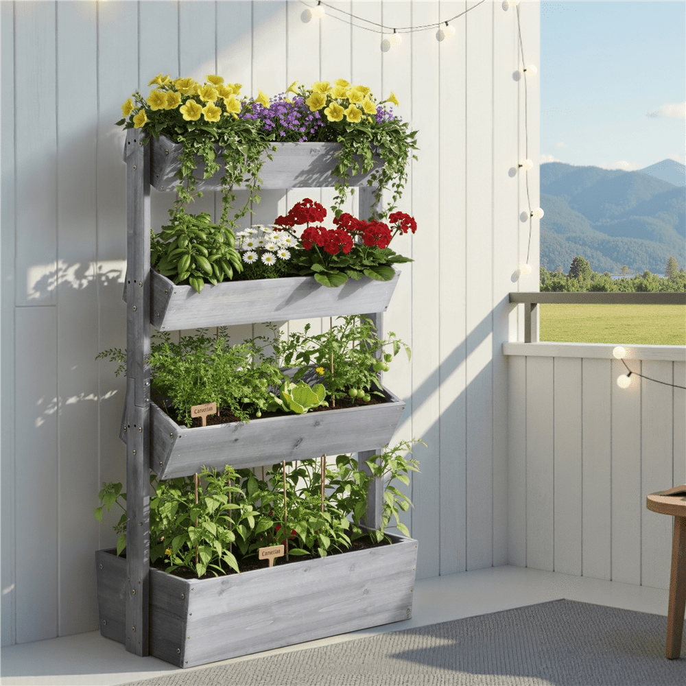 Image of 4-stage Plant Box Planter Made Of Pine Wood With Ventilation Holes Plant Container Adjustable Angle Raised Bed For Garden/courtyard/terrace 84.5×45×140.5 Cm
