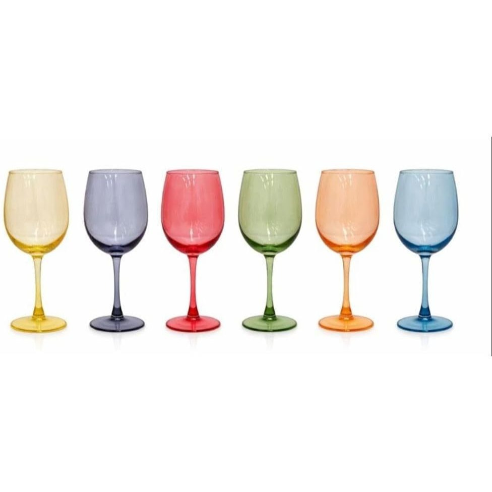 Image of Cecaro Group Set Of 6 Smooth Multicolor Stained Glass Wine Glasses, 350 Ml