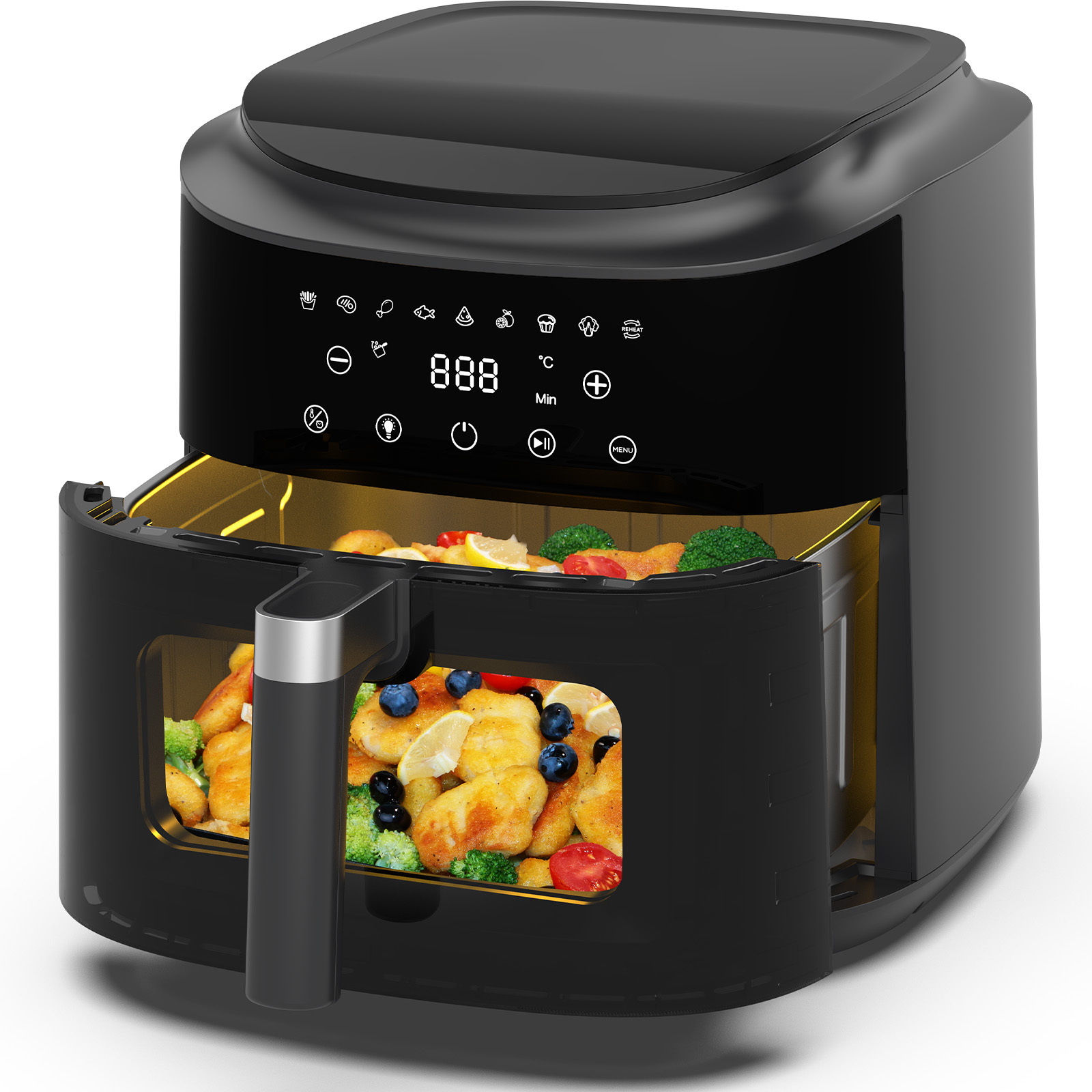 Image of 9l Hot Air Fryer, Xl Airfryer With Viewing Window | Hot Air Fryer With 9 Programs | Air Fryer With Function, Oil-free Hot Air Fryer, 40-200℃, Timer, Programmable, 2350w, Dishwasher-safe Baskets, Black