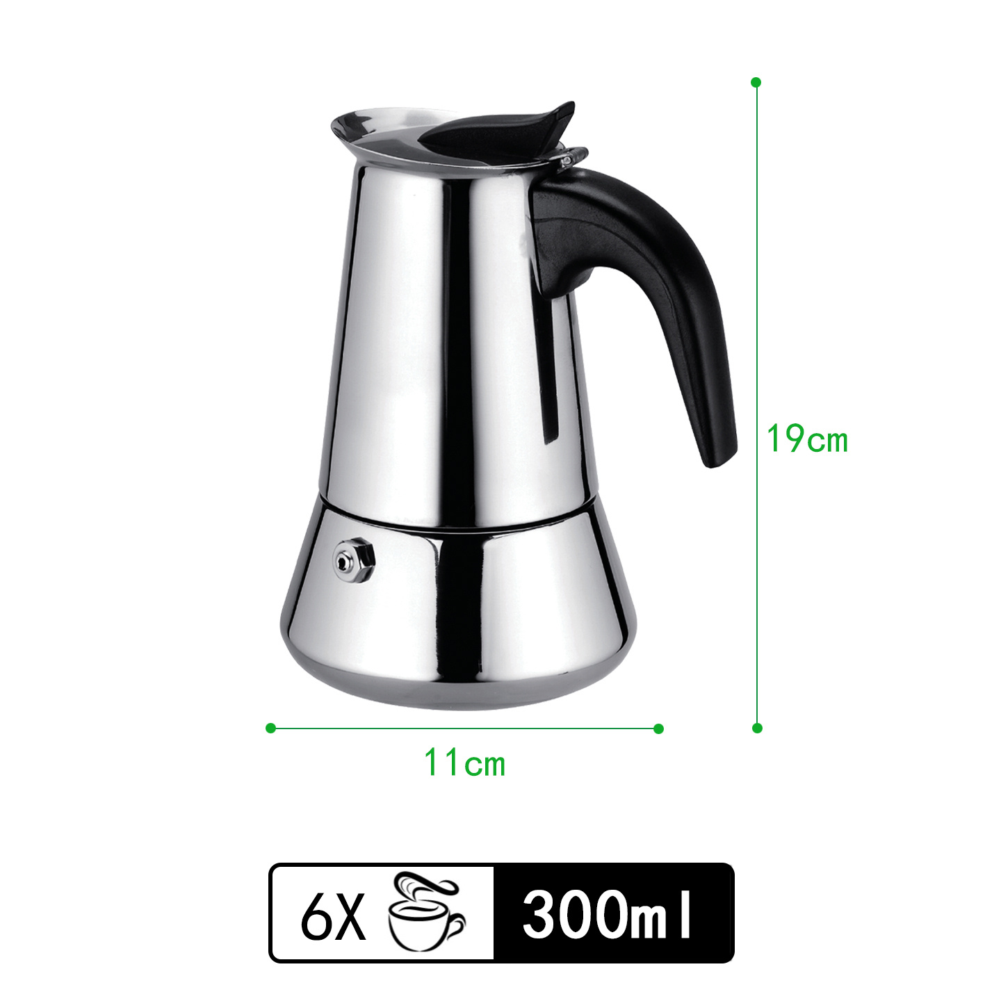 TEMU Cafetera Moka de Acero Inoxidable para Cocina a Gas, No Compatible con Placa Eléctrica, 4 Tamaños Disponibles (2/4/6/9 Tazas)