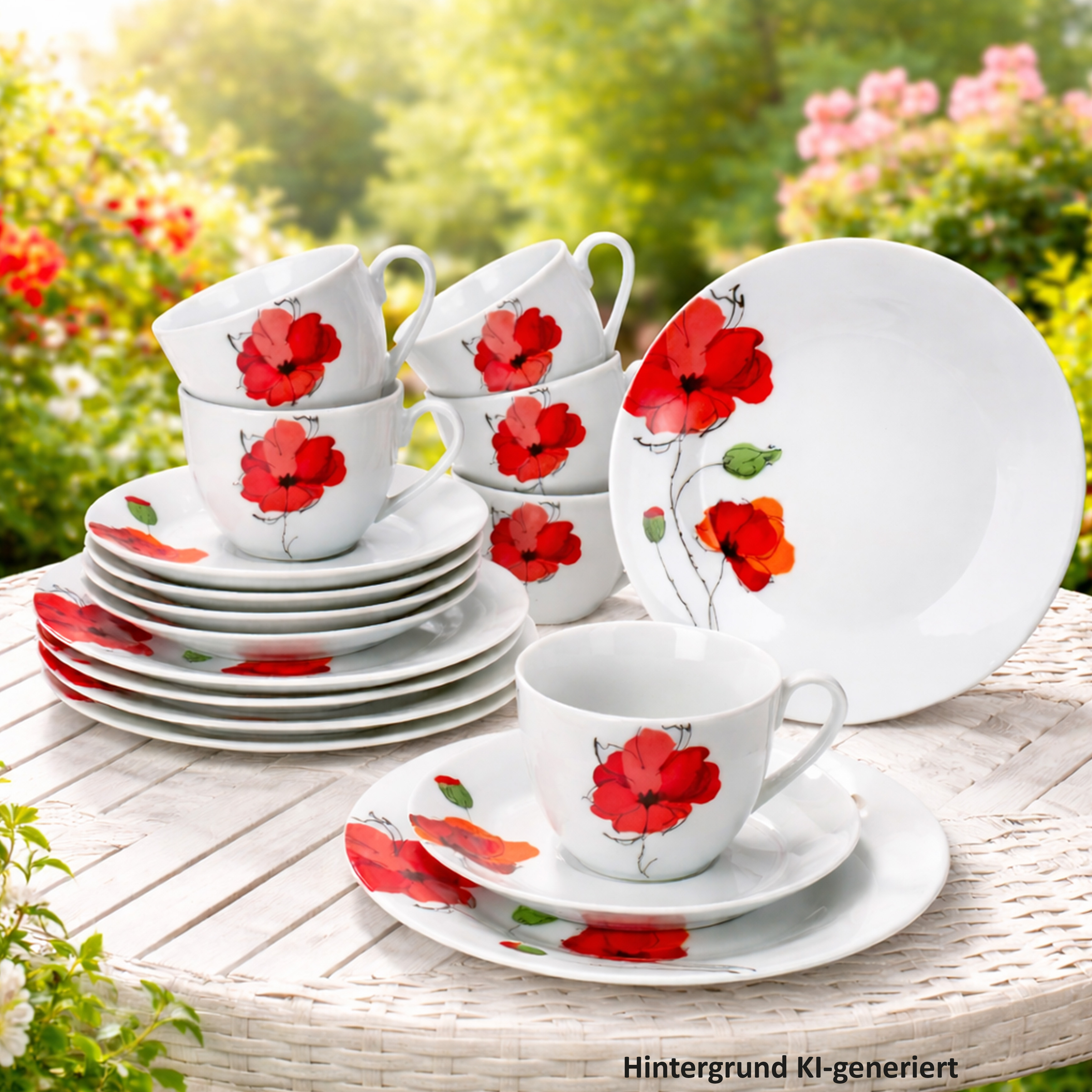 E-shop Mona 18tlg Kaffeeservice Porzellan Mohnblüten Tasse Untertasse Teller