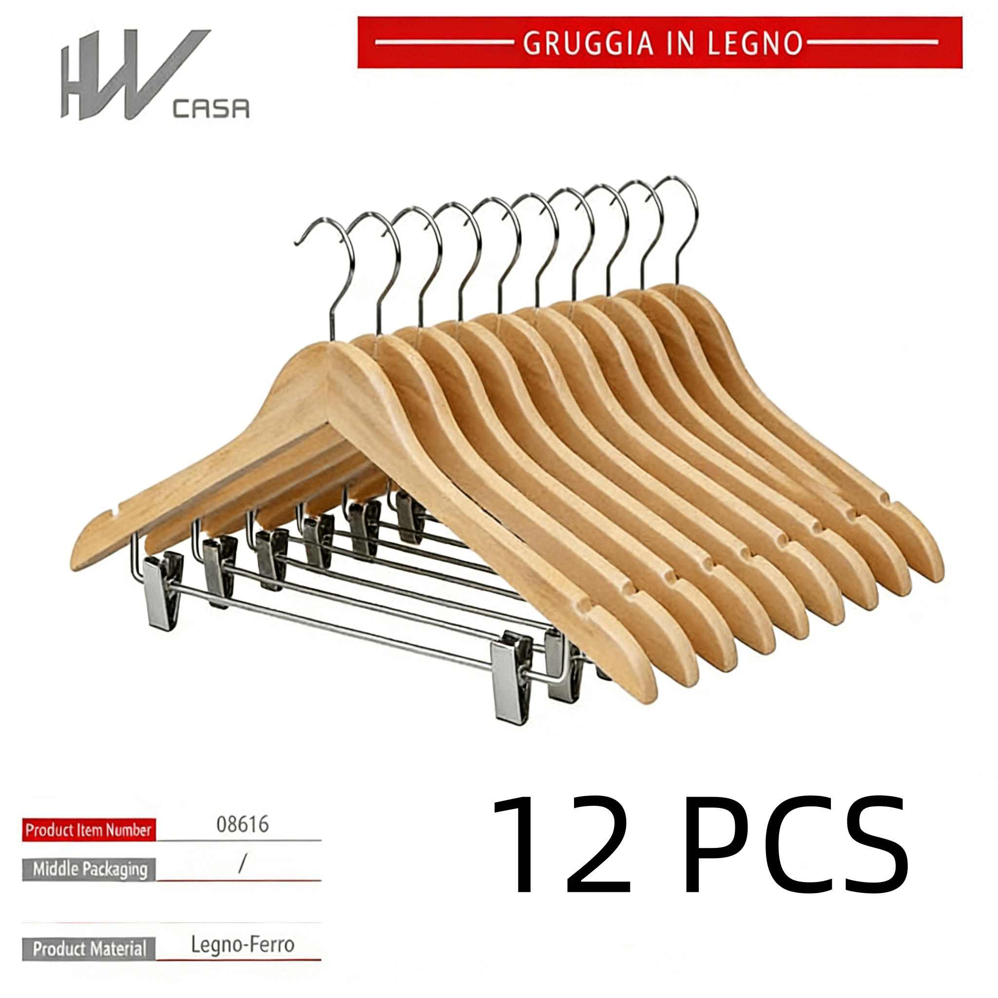 TEMU ��HW CASA Gruggia in legno massello con clip per pantaloni - Gruggia antiscivolo per uso (confezioni disponibili: 12/24/32 pezzi) - Gruggia
