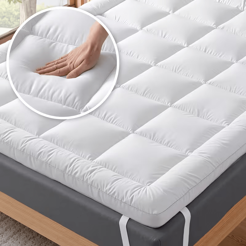 Extra Thick Mattress Topper, 10cm/4Inch Microfiber Overfill, Plush Soft Surface, Four-Corner Elastic Straps for Secure Fit, Anti-Shift & Even Weight Distribution, Fits Single/Double/King/Super King UK Beds
