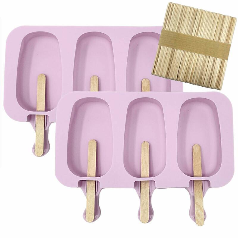 TEMU 2x Silicone Molds Ice Cream Mold With Lid + 100 Wooden Sticks Cream Mold Silicone Ice Grid Dessert Mousse Ice Cream Homemade Ice Cream