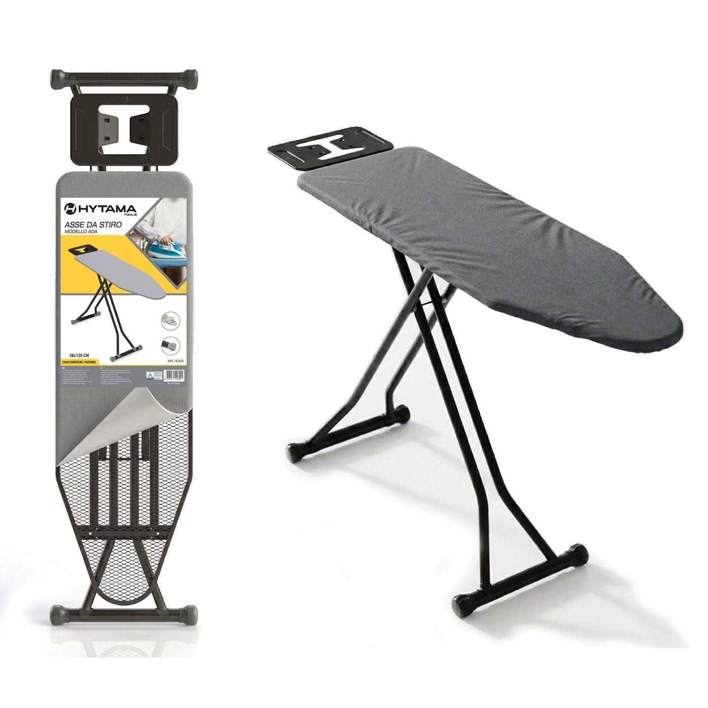 TEMU da stiro pieghevole in acciaio HYTAMA TOOLS ADA 120x38 cm - Tavolo da stiro professionale con per ferro e vapore, altezza regolabile 67/94 cm,