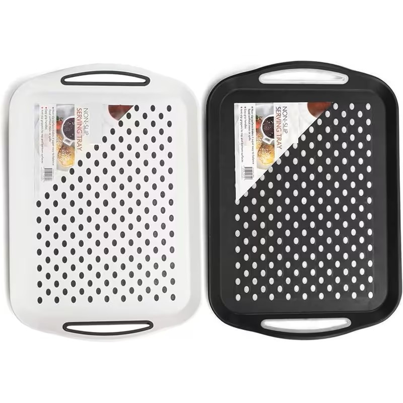 2 pack serving tray set non slip lap boards with grip handles ideal for food prep tea breakfast in bed plastic tray   dining dishwasher safe black gray white