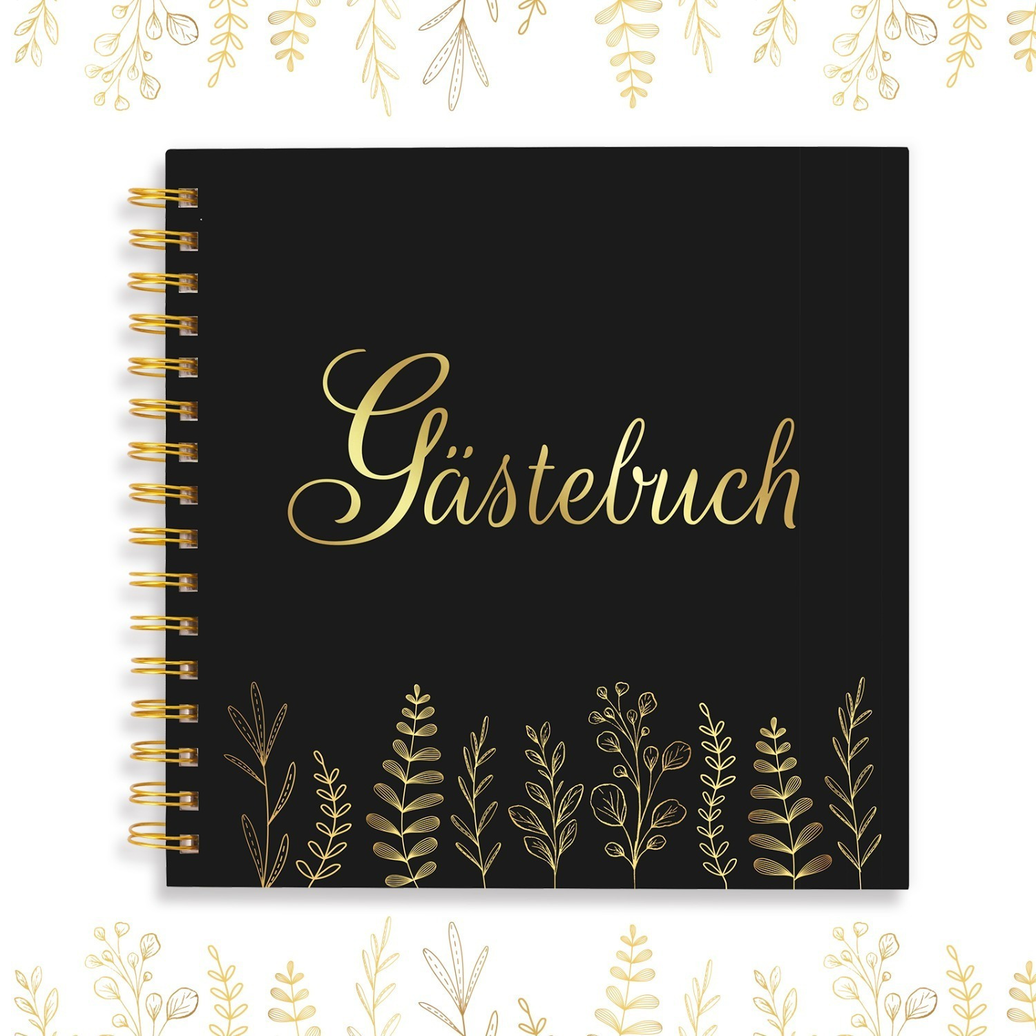 E-shop Gästebuch Schwarz Gold 42.5 x Eukalyptus Erinnerungsbuch Hochzeit Erinnerung Album Hochzeitsgeschenk für Hochzeiten Jubiläen Geburtstage