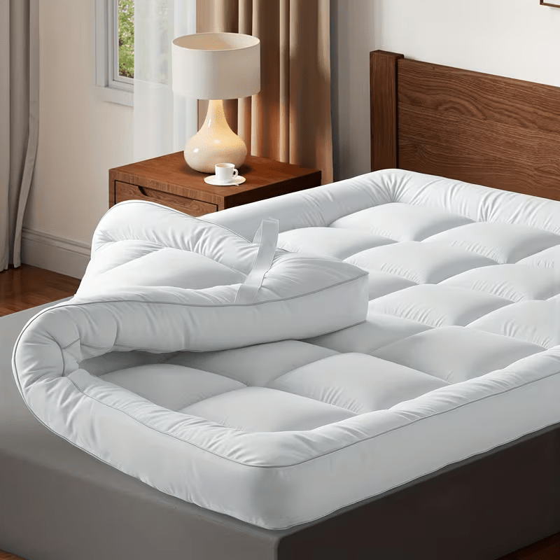 Extra Thick Mattress Topper, 10cm/4Inch Microfiber Overfill, Plush Soft Surface, Four-Corner Elastic Straps for Secure Fit, Anti-Shift & Even Weight Distribution, Fits Single/Double/King/Super King UK Beds