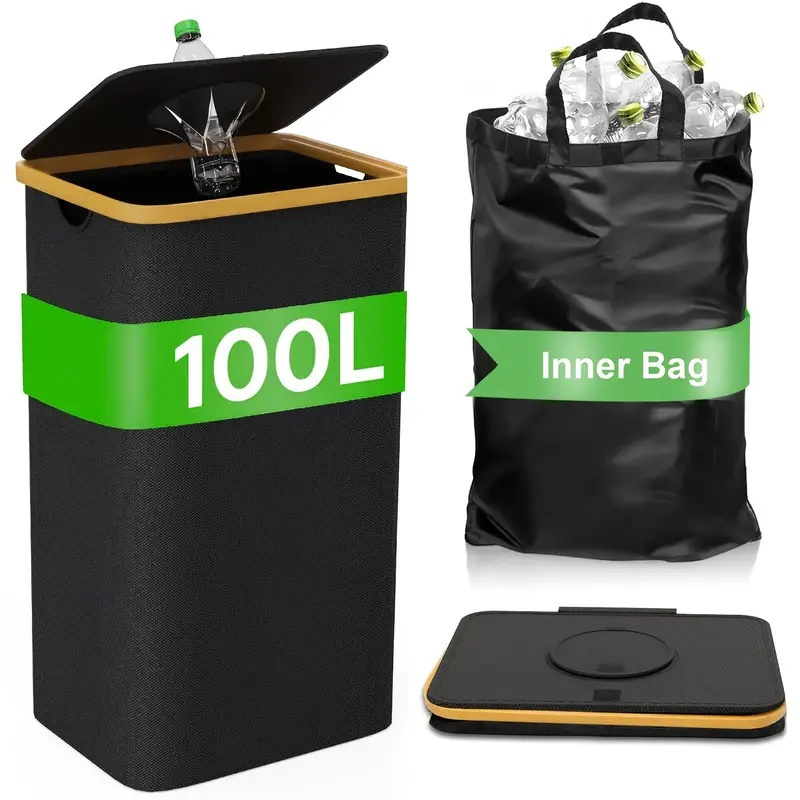 100l large bottle collection container 1 compartments with lid and odor prevention bottle collector for empty bottles and waste glass storage with holes and inner bags