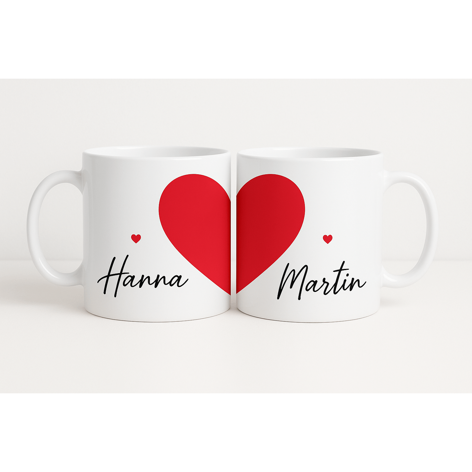 Image of Pair Of Mugs 2pcs Set Of Personalized Mugs With Names For Couples And Heart ; Ceramic Coffee Mugs For Couples; Gift For , Valentine's Day Gift