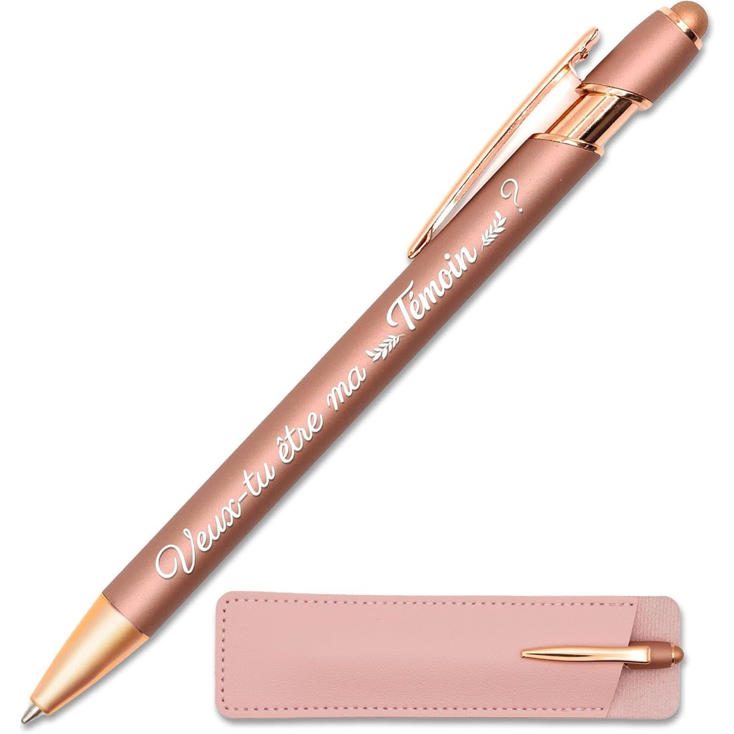 TEMU Stylo gravé tu ma témoin, Rouge cuivré avec étui cuir - Stylo en métal tactile - Cadeau annonce demande témoin de mariage
