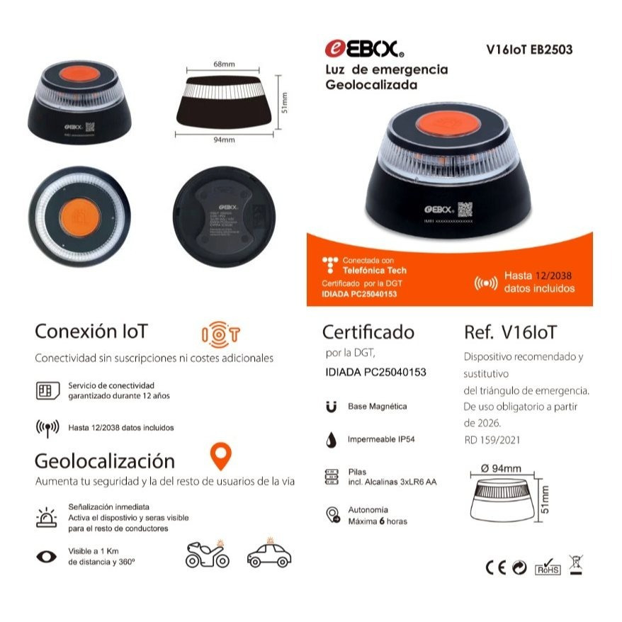   v16 luz de emergencia geolocalizada seal v16 homologada dgt, certificada por la dgt con número de certificación