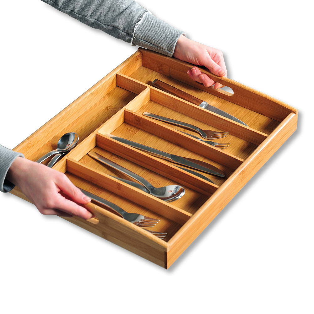 TEMU Kesper Cutlery Box 38 X 32.5 X 5.5 Cm Bamboo Cutlery Box With 2 Handles Cutlery Tray Drawer Insert Cutlery Insert And Tray For Cutlery Storage