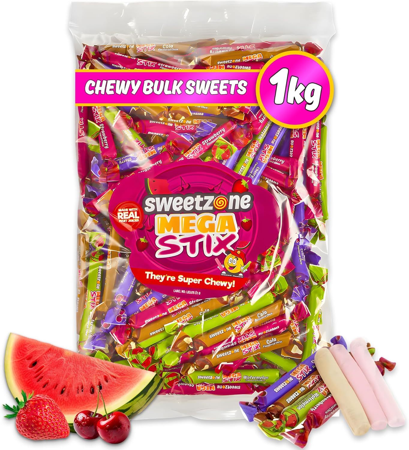Sweetzone Mega Stix & Fruit Chews Combo – 2 x 1kg Bags | Mega Fruit Stix + Juicy Centre-Filled Chews – Bulk Retro Pick 'n' Mix