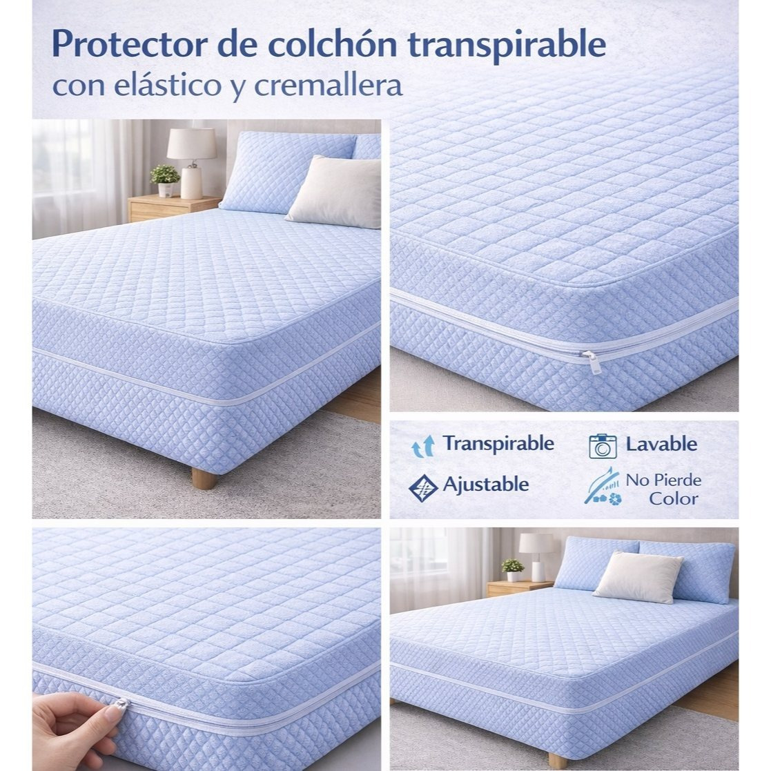 TEMU de colchón con cremallera L180° y elástico – completa para colchones de largo200×alto30 cm, tejido , no pierde color, disponible en varios
