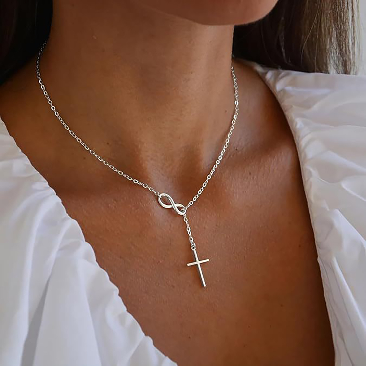 Image of 925 Silver-plated Infinity Necklace For Women – Cross Pendant With Infinity Symbol, Delicate Silver Chain, Elegant Gift For Girlfriend Mother Wife