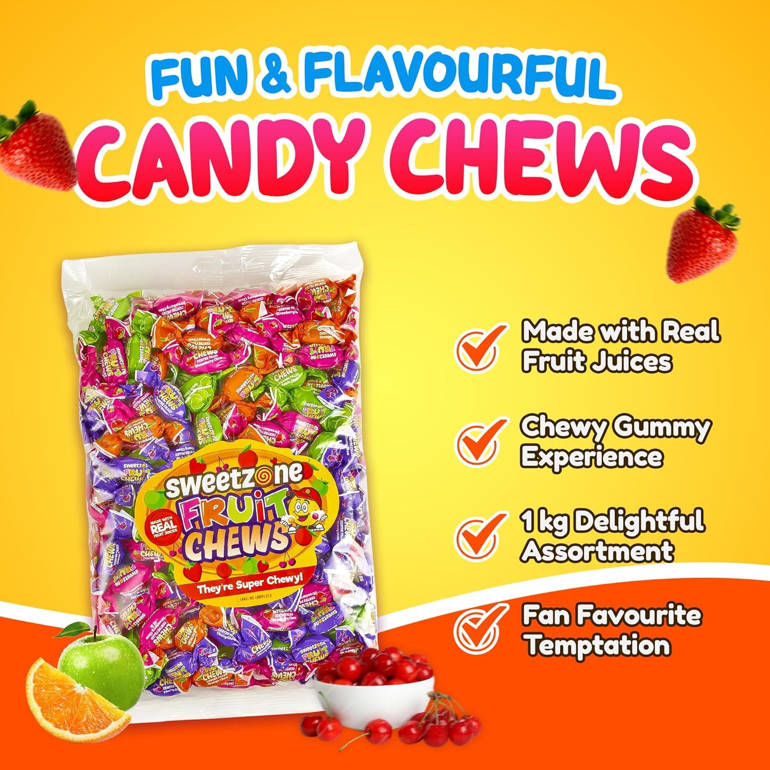 Sweetzone Mega Stix & Fruit Chews Combo – 2 x 1kg Bags | Mega Fruit Stix + Juicy Centre-Filled Chews – Bulk Retro Pick 'n' Mix