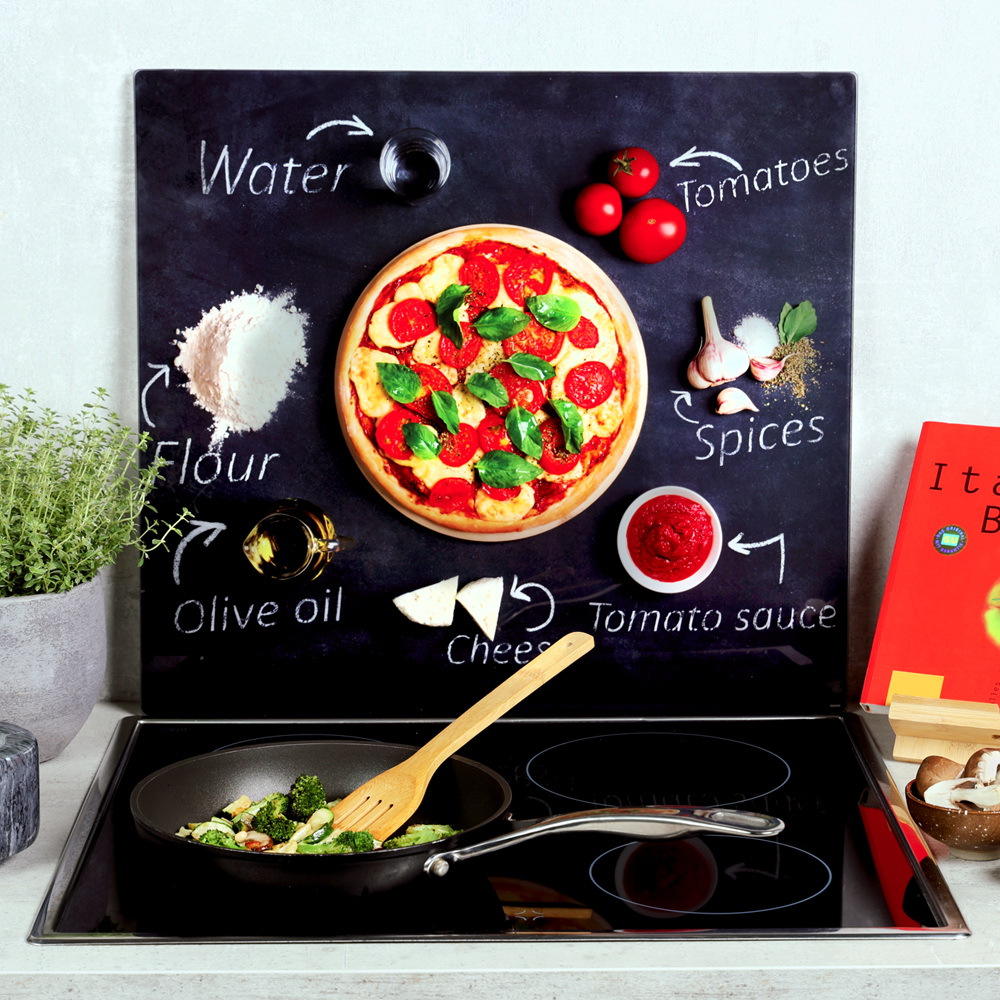 Image of Kesper Stove Cover Plate 56 X 50 Cm, Pizza Design, Glass Cutting Board, Glass Ceramic Stove Cover, Cooktop Protector, Cutting Board, Cutting Mat, Glass Cutting Board