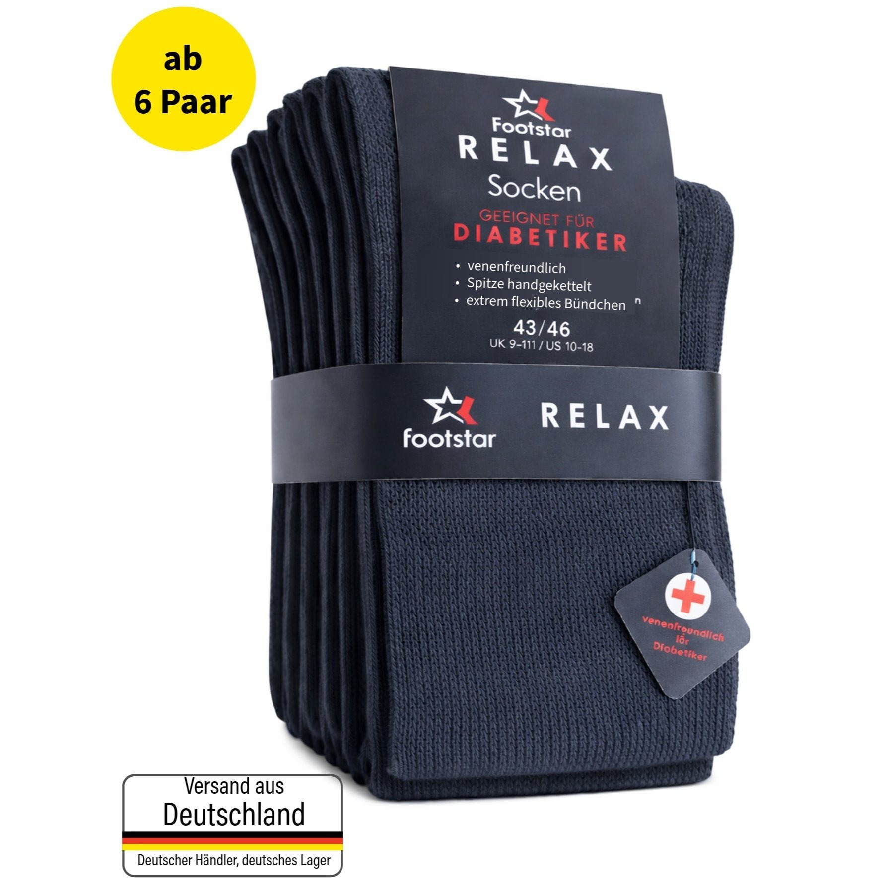 Diabetic Cotton Socks – Vein-friendly & – Hand-linked Toe – 6 Or 12 Pairs, Sizes 35-38, 39-42, 43-46