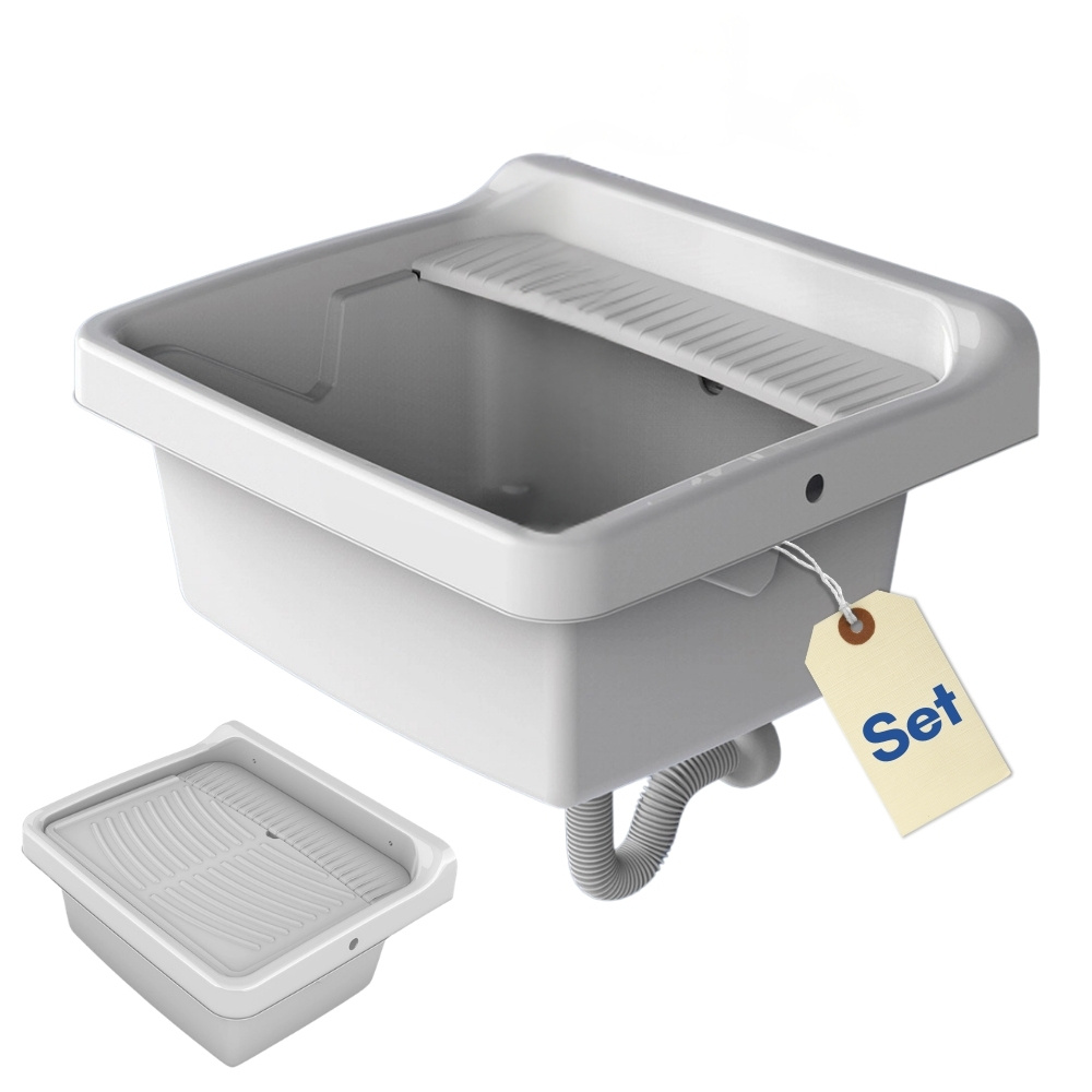 Plastic Sink Basin Set For Basement, Workshop, Garage, Laundry Room, Utility Sink, Hand Wash Basin, Garden Sink, Utility Trough