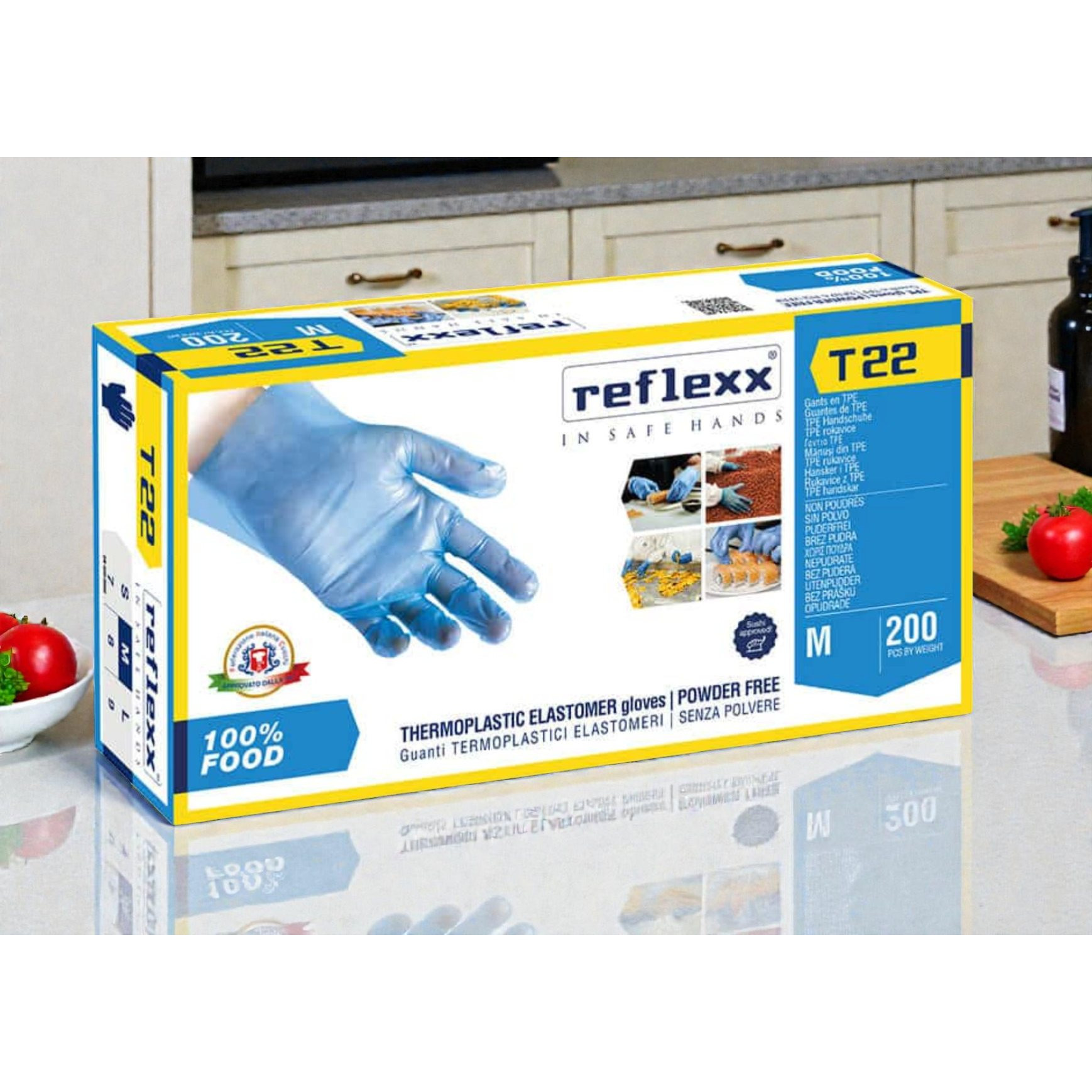 Image of 200 Pcs - Lightweight Disposable Tpe Gloves, Reflexx T22, 200 Pcs, Transparent Blue | For Use: Food Handling, Sushi, Cleaning, Fruit, Gas Station Work