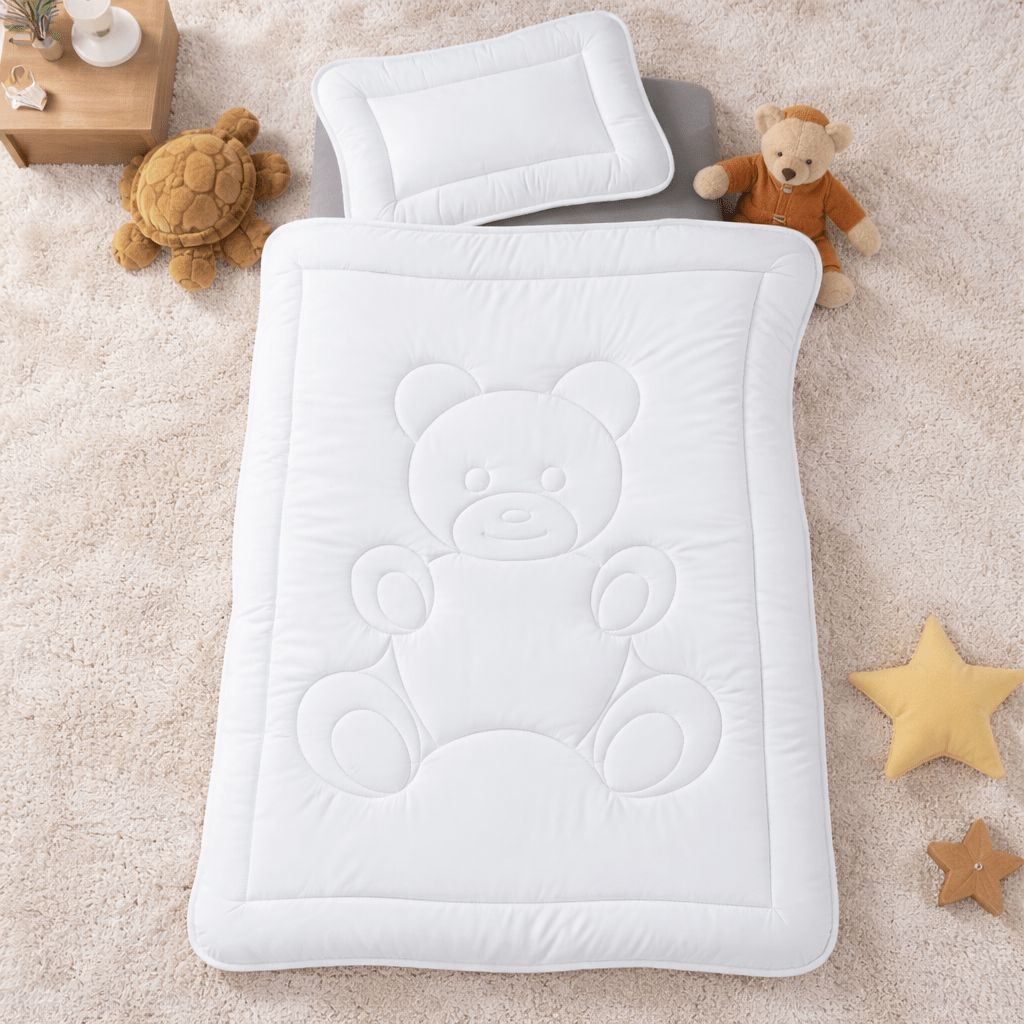 Image of Children's Bed Quilt 100x135 & Pillow Set 40x60 Pillow | & Certified | Bed Quilt Set For Children's Bedding Children's Bed, Fluffy-filled Duvet With Bear Quilting And Hygienic Design