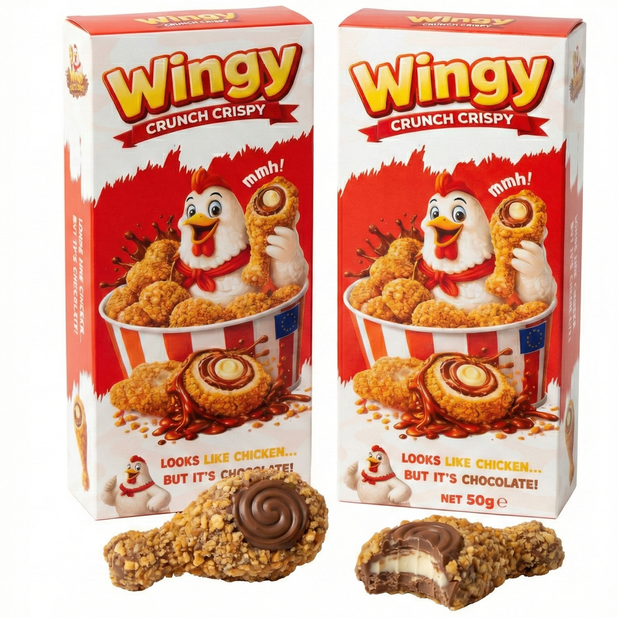 Image of Wingy Crunch Crispy Chocolate 2-pack - 2x50g – Crunchy Chocolate Pralines In Chicken Style – Looks Like Chicken, But It’s Chocolate