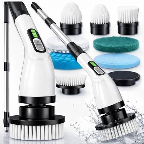 zdjęcie przedmiotu elektryczna szczotka obrotowa bezprzewodowa mop do czyszczenia i mycia 9w1 wielofunkcyjne urządzenie do sprzątania łazienki kuchni podłóg płytek i fug wymienne końcówki różne szczotki do trudnych zabrudzeń i poręczna konstrukcja regulowana rączka wygodna obsługa szybkie i skuteczne mycie bezprzewodowa szczotka obrotowa 9w1 praktyczny mop elektryczny do domu