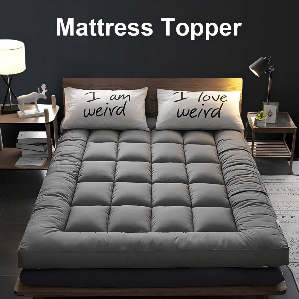 extra thick grey mattress topper 4 inch 10cm hotel quality deep fitted mattress pad with corner elasticated straps quilted box   breathable     single double small   super king 1000gsm fiber fill