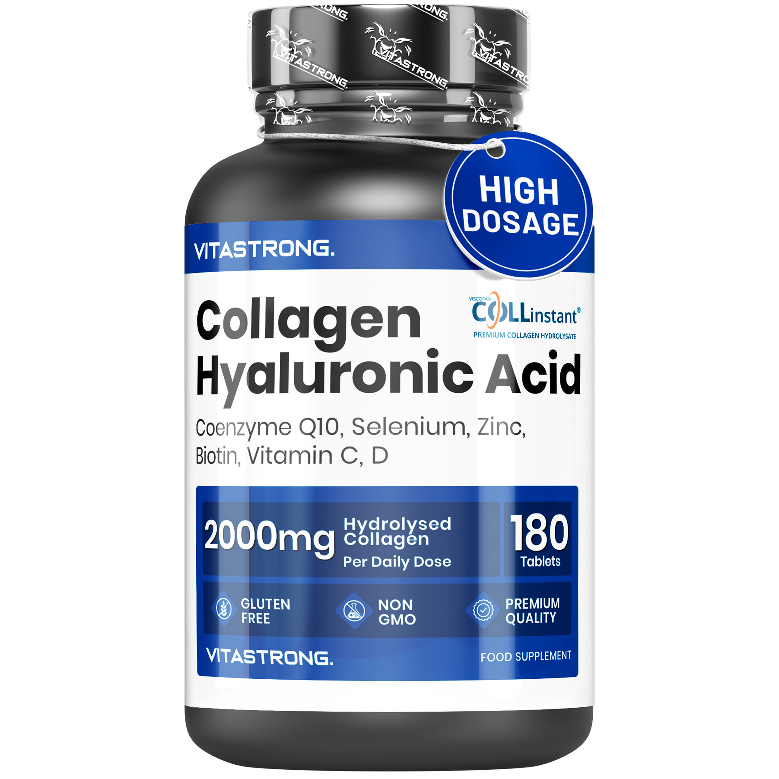 TEMU Collagene e Acido Ialuronico 180 Compresse, Collagene Idrolizzato 2000mg Qualit� COLLinstant con Biotina, CoQ10, Zinco, Selenio, Vitamina C e D,