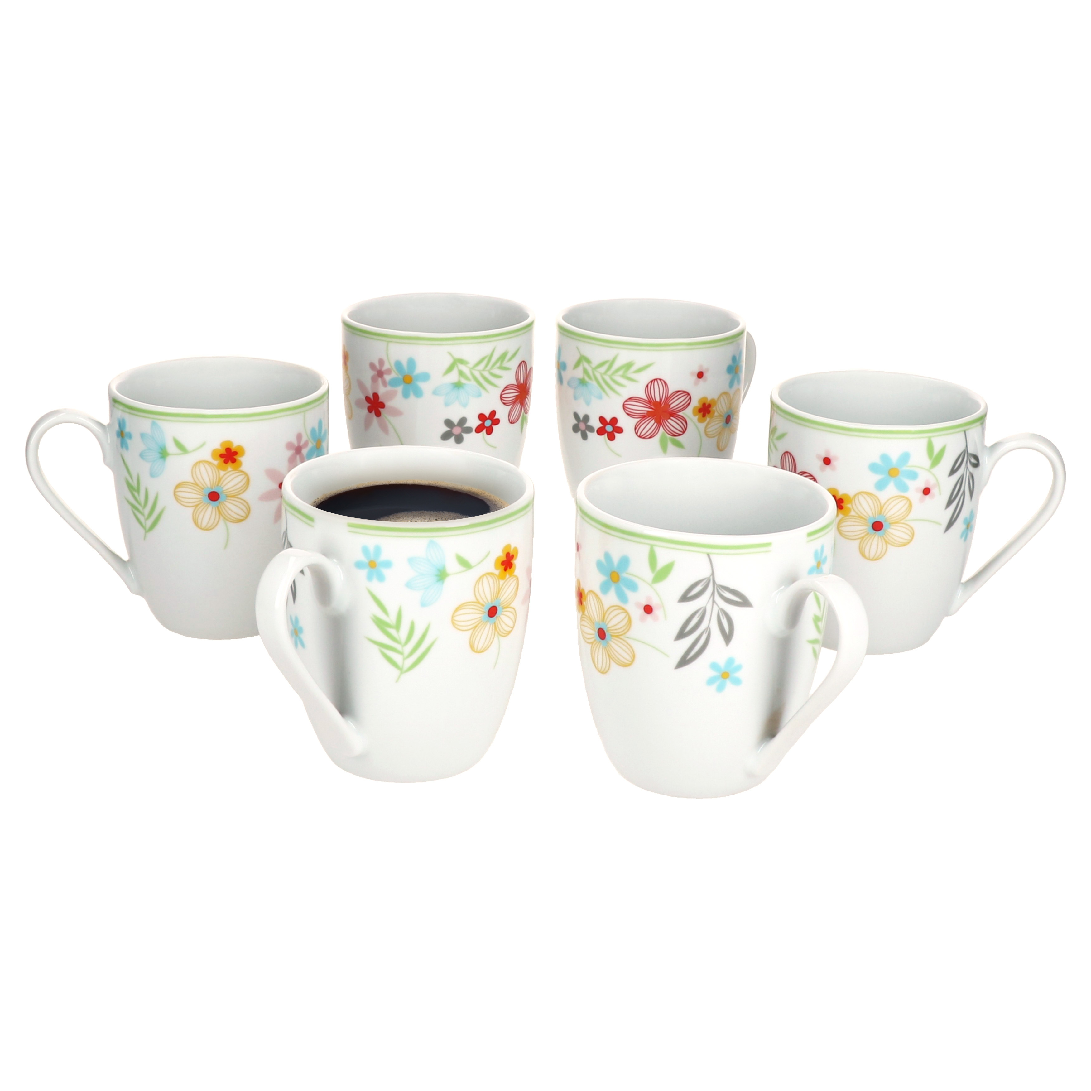 6pcs Set Flower Coffee Cup 350ml Colorful Porcelain Cups