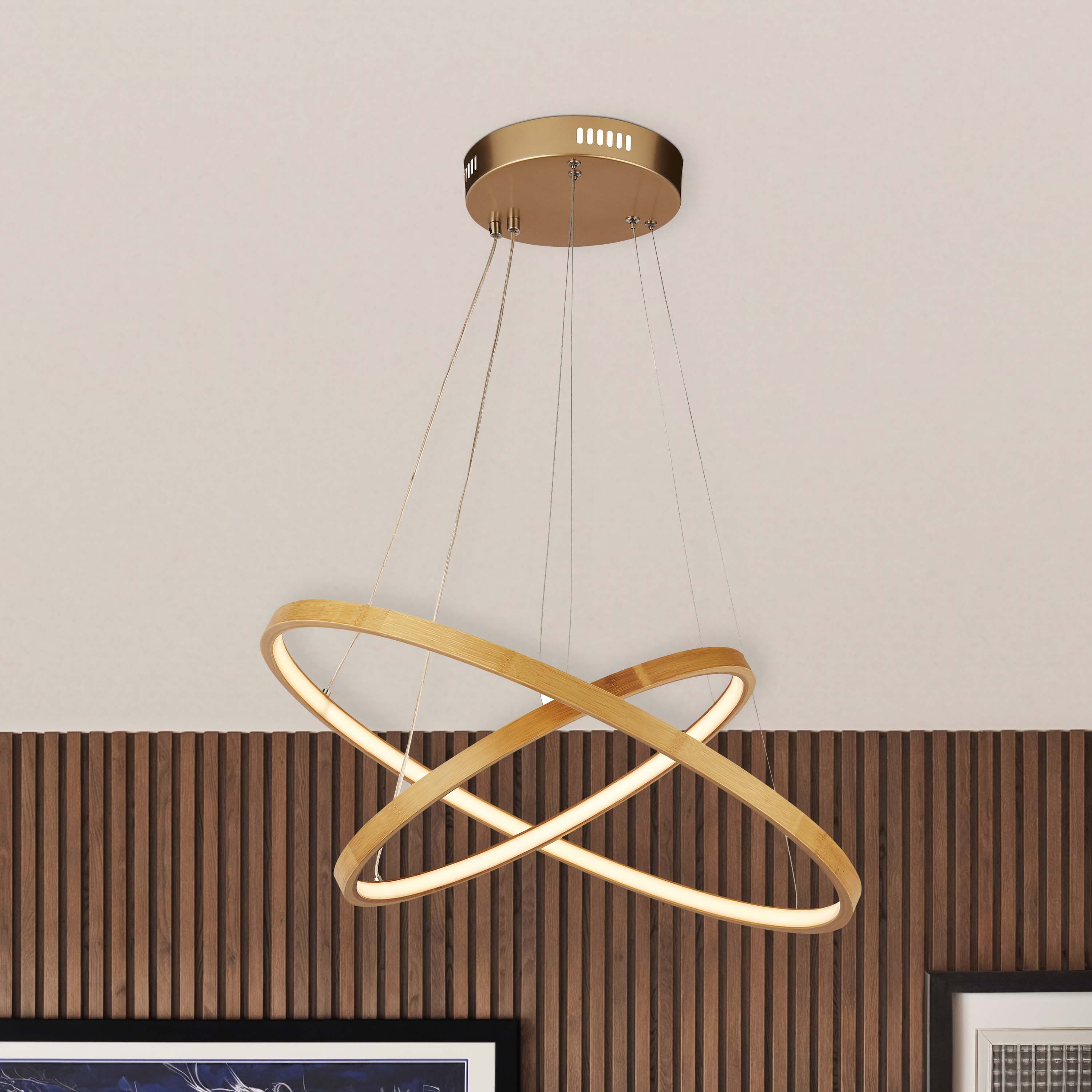 2 Ring Wooden LED Pendant Light
