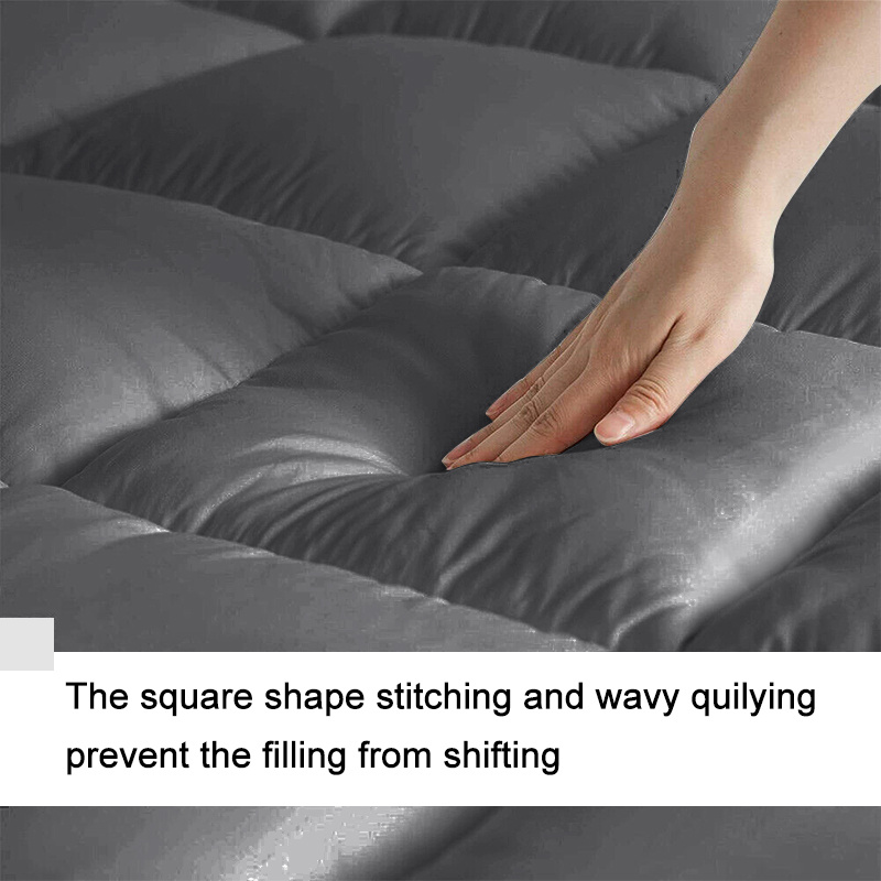 Extra Thick Grey Mattress Topper 4-Inch / 10cm Hotel Quality Deep Fitted Mattress Pad with Corner Elasticated Straps Quilted Box Stitch Breathable All-Season Comfort Single Double Small Double King Super King