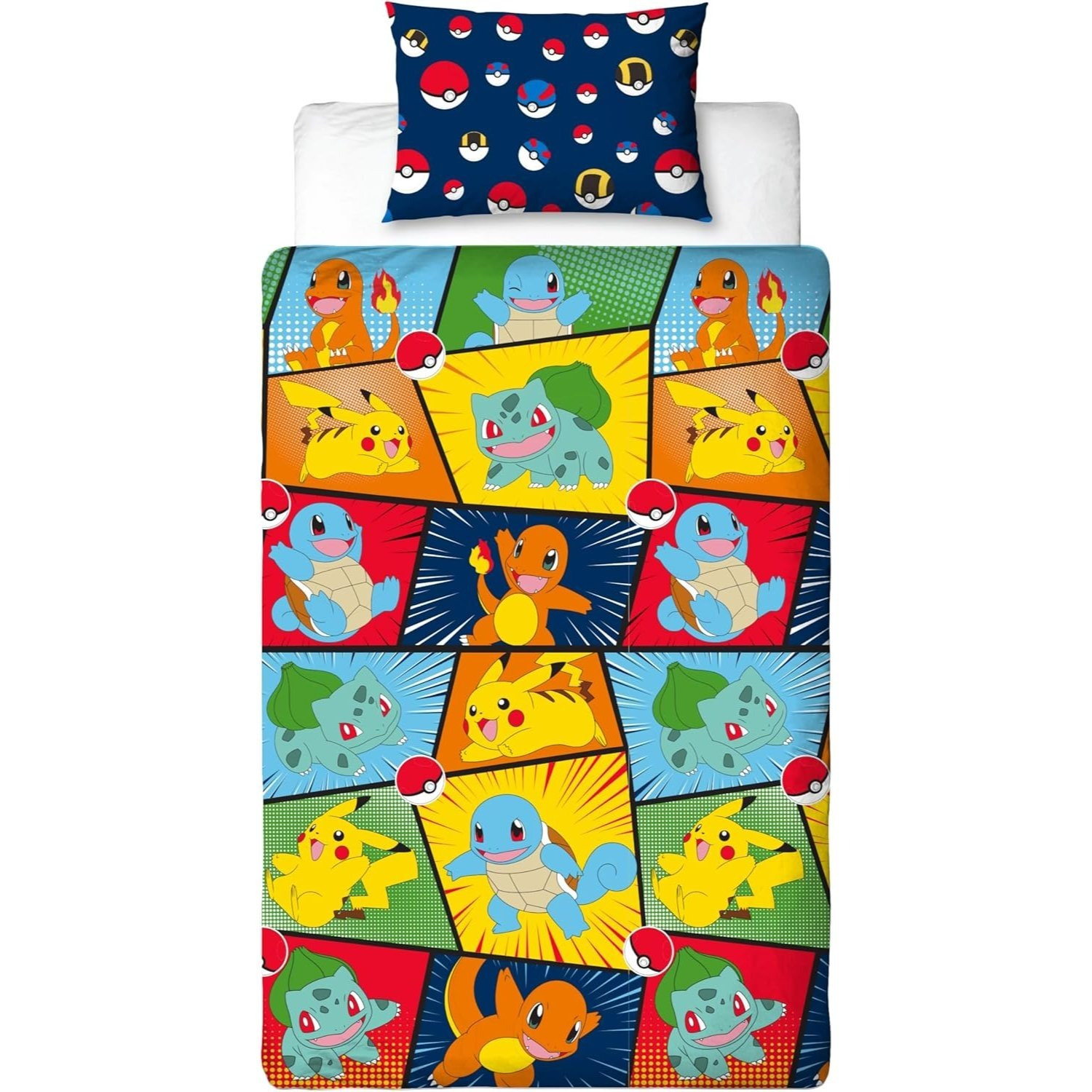 Image of Simple Pokémon Licensed Bedding Set For Kids | Pikachu Reversible Double-sided Bedding Set With Matching Pillowcase, 2pcs Set Reversible Duvet Cover 140x200 Cm And Pillowcase 63x63 Cm