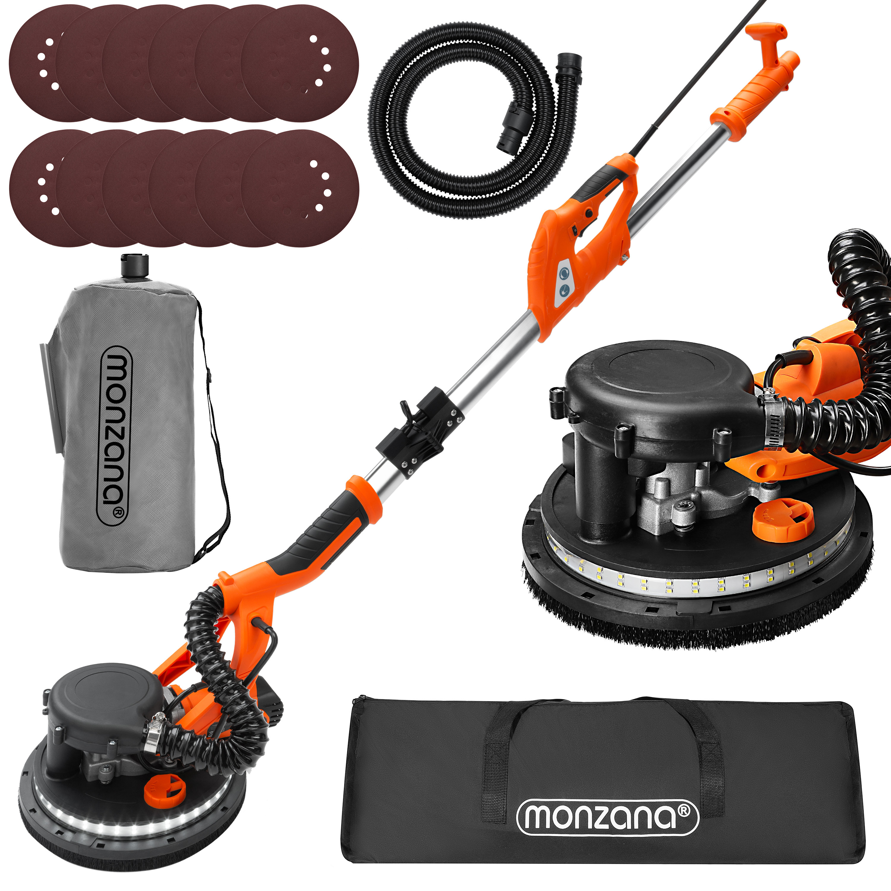 Drywall Sander 750 Watt 1750 Rpm 12x Ø 225mm Sanding Discs . Dust Bag Led Light Ceiling Sander Grinding Machine