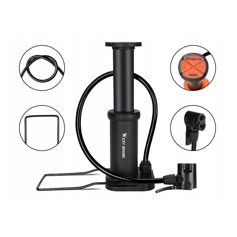 Image of Floor Pump With Pressure Gauge Up To – Bike Pump With Clip Lock, Dual Head /schrader/dunlop, Lightweight Abs Body, 1 Pc