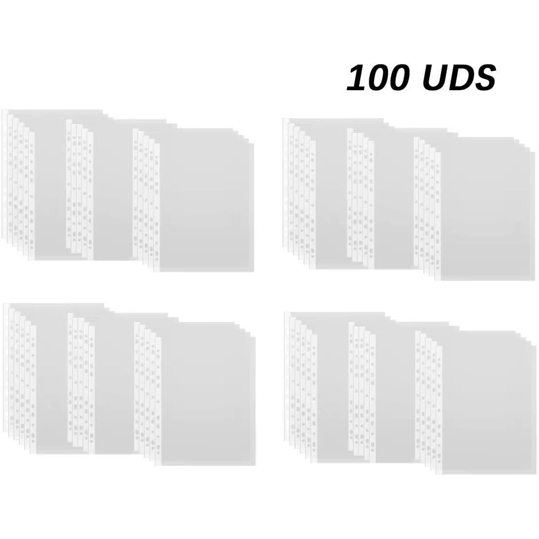 TEMU 100 Uds hojas transparente de PVC multiusos 11 agujeros A4, fundas transparentes A4 extra fuertes para documentos.