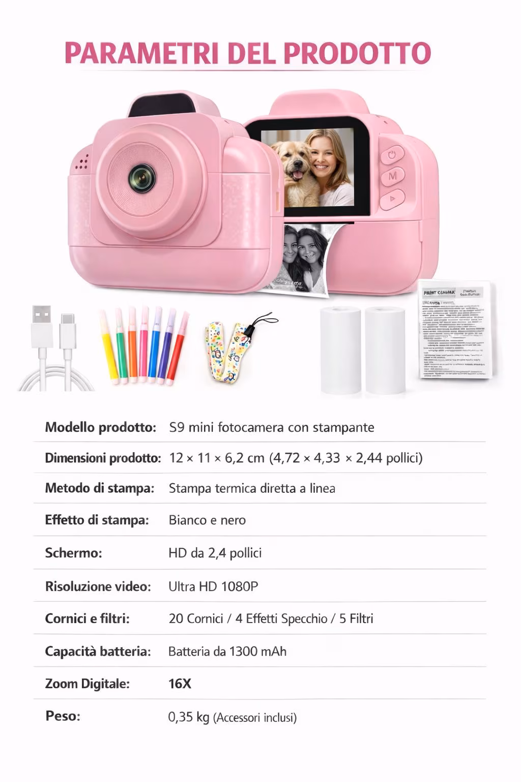 mini fotocamera digitale con stampa termica – display .4” – supporto scheda tf – batteria 1300mah Dettagli dell'articolo 8