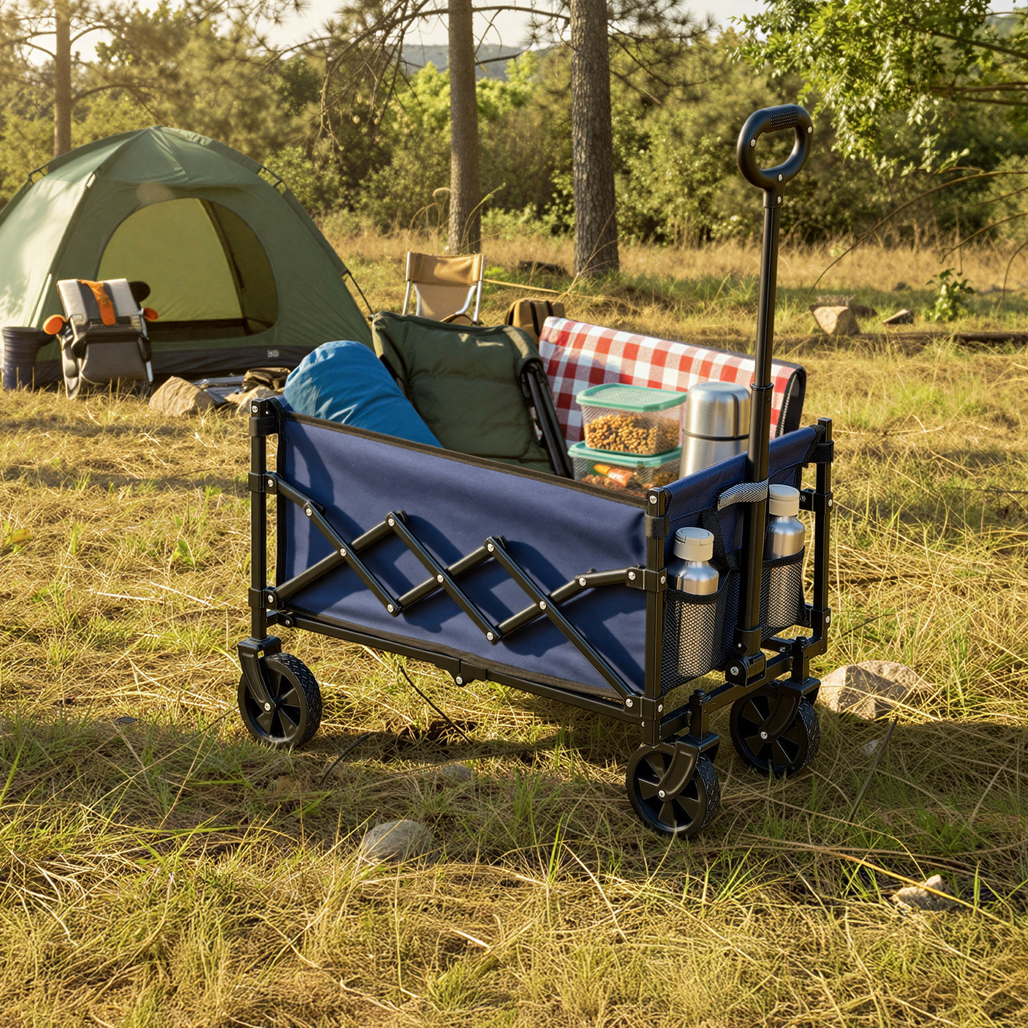 Carro Plegable, Carro de Mano con Mango y 4 Ruedas, para Externo y Pequeño